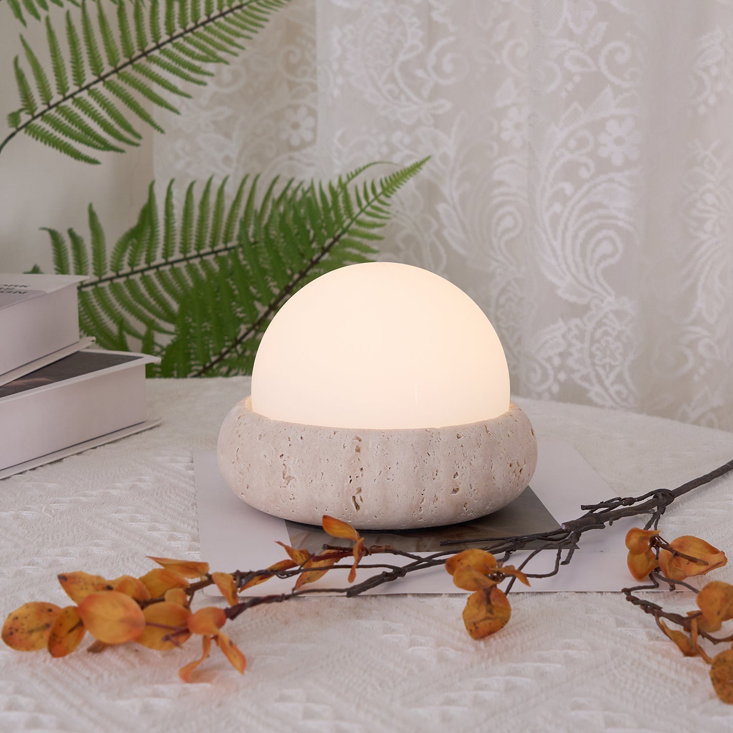 Riita Lampe de Table Mini Globe en Travertin Maga