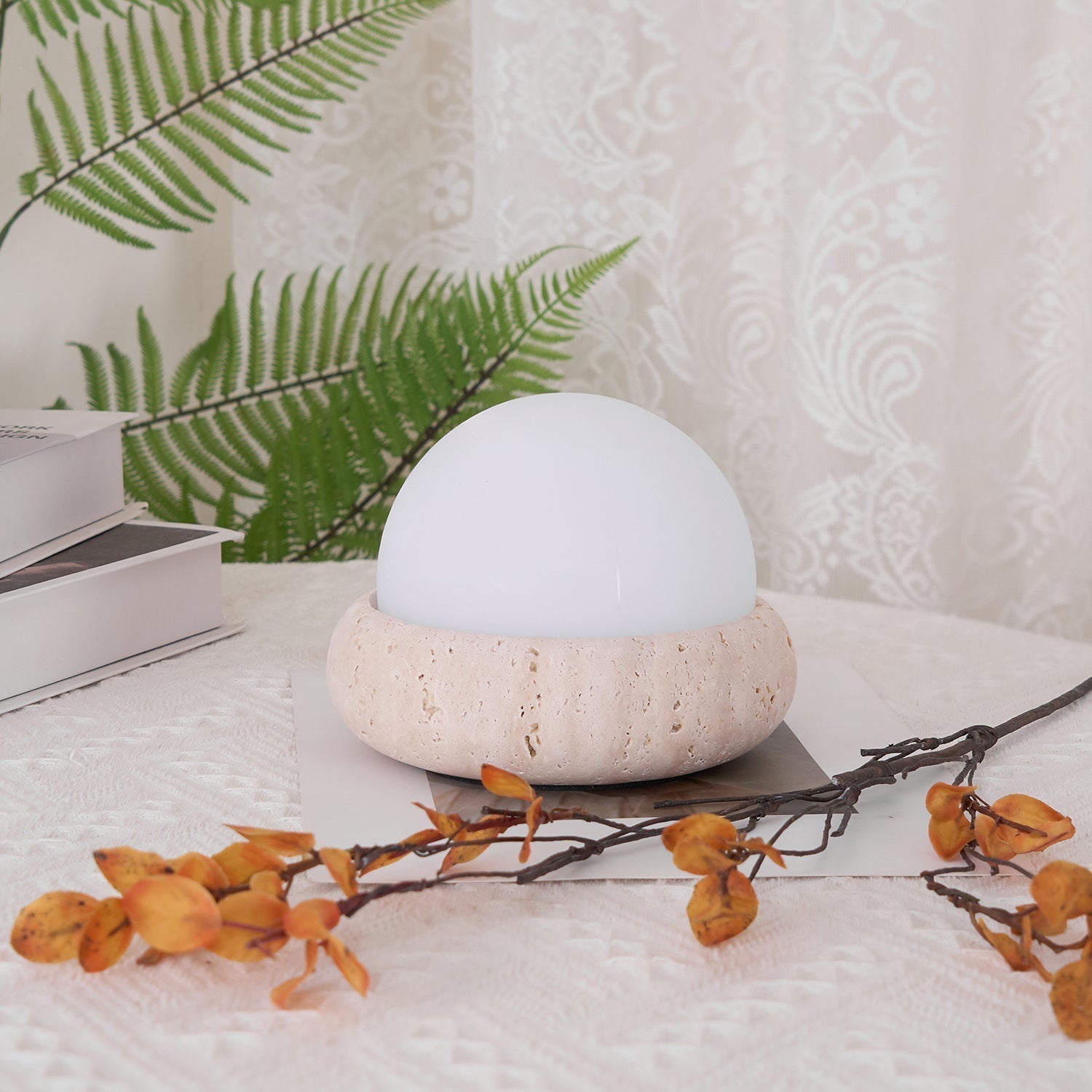 Riita Lampe de Table Mini Globe en Travertin Maga
