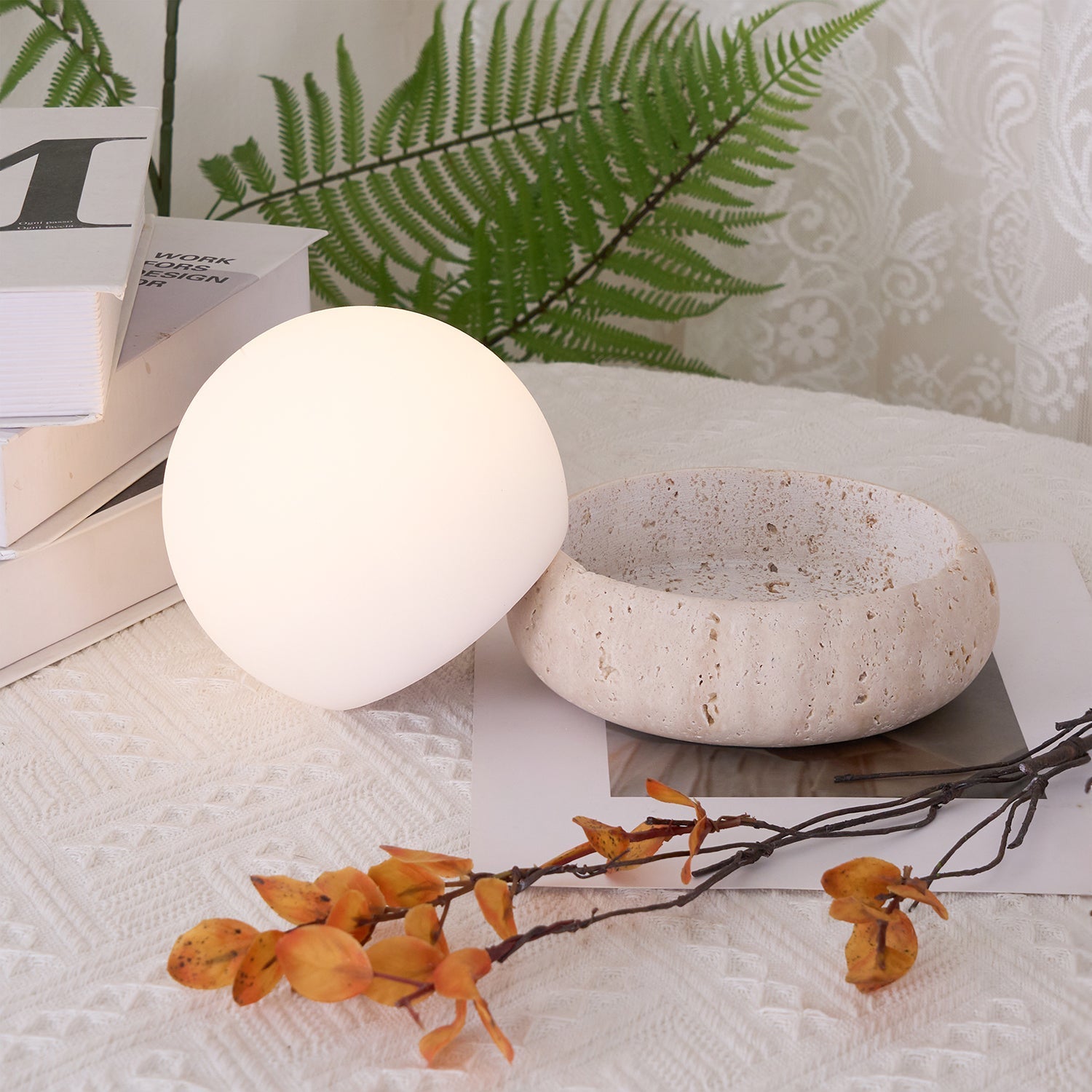 Riita Lampe de Table Mini Globe en Travertin Maga