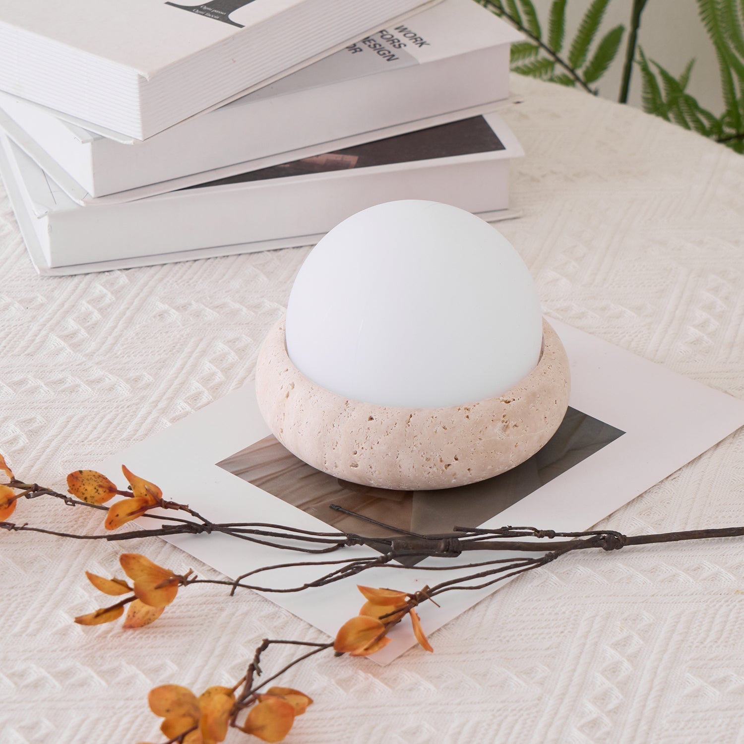 Riita Lampe de Table Mini Globe en Travertin Maga