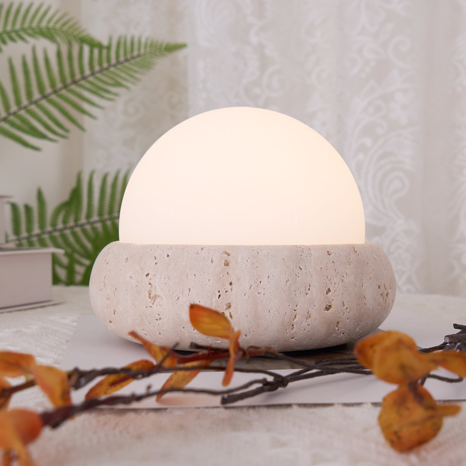 Riita Lampe de Table Mini Globe en Travertin Maga