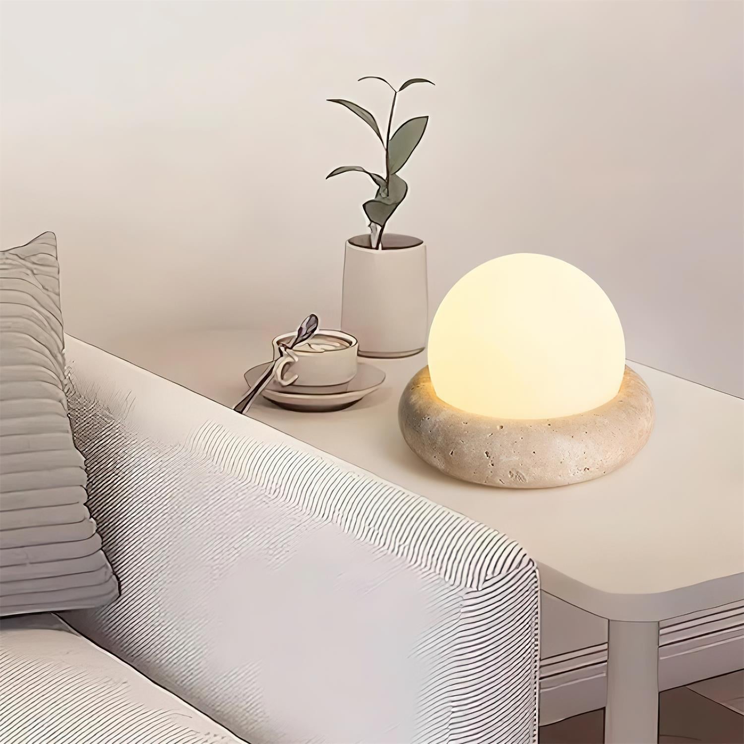 Riita Lampe de Table Mini Globe en Travertin Maga