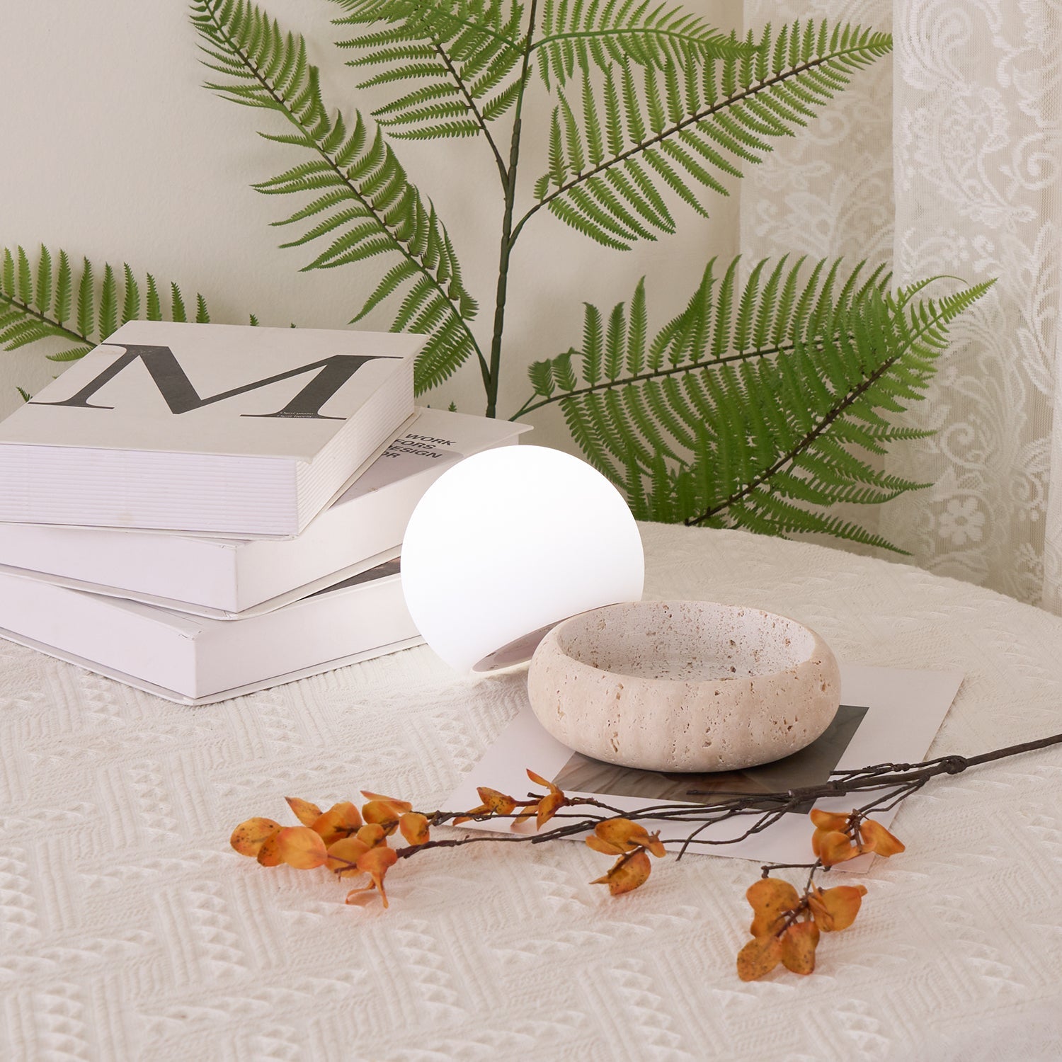 Riita Lampe de Table Mini Globe en Travertin Maga