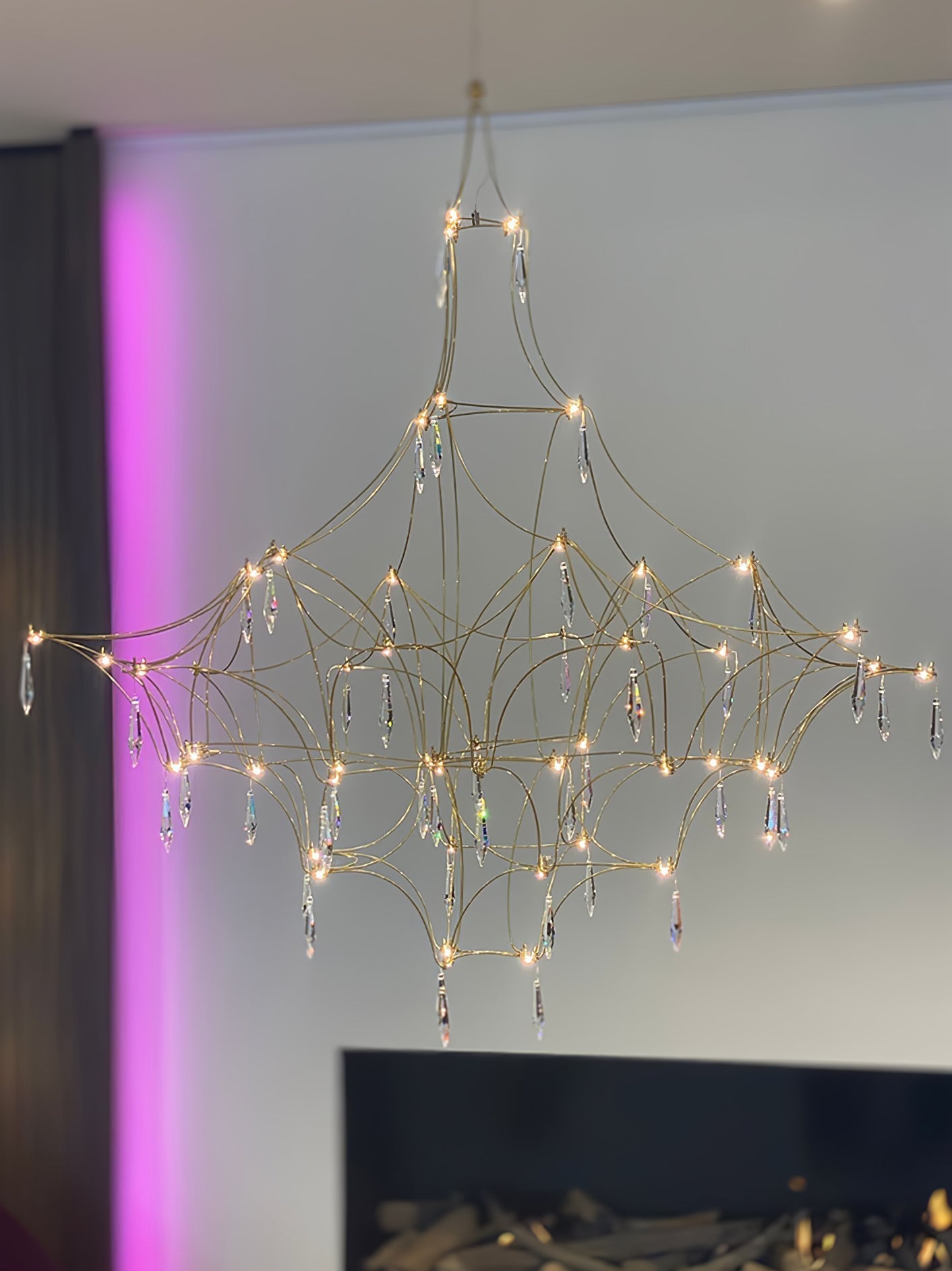 Lustra Lustre en Acier Inoxydable et Cristal en Maille