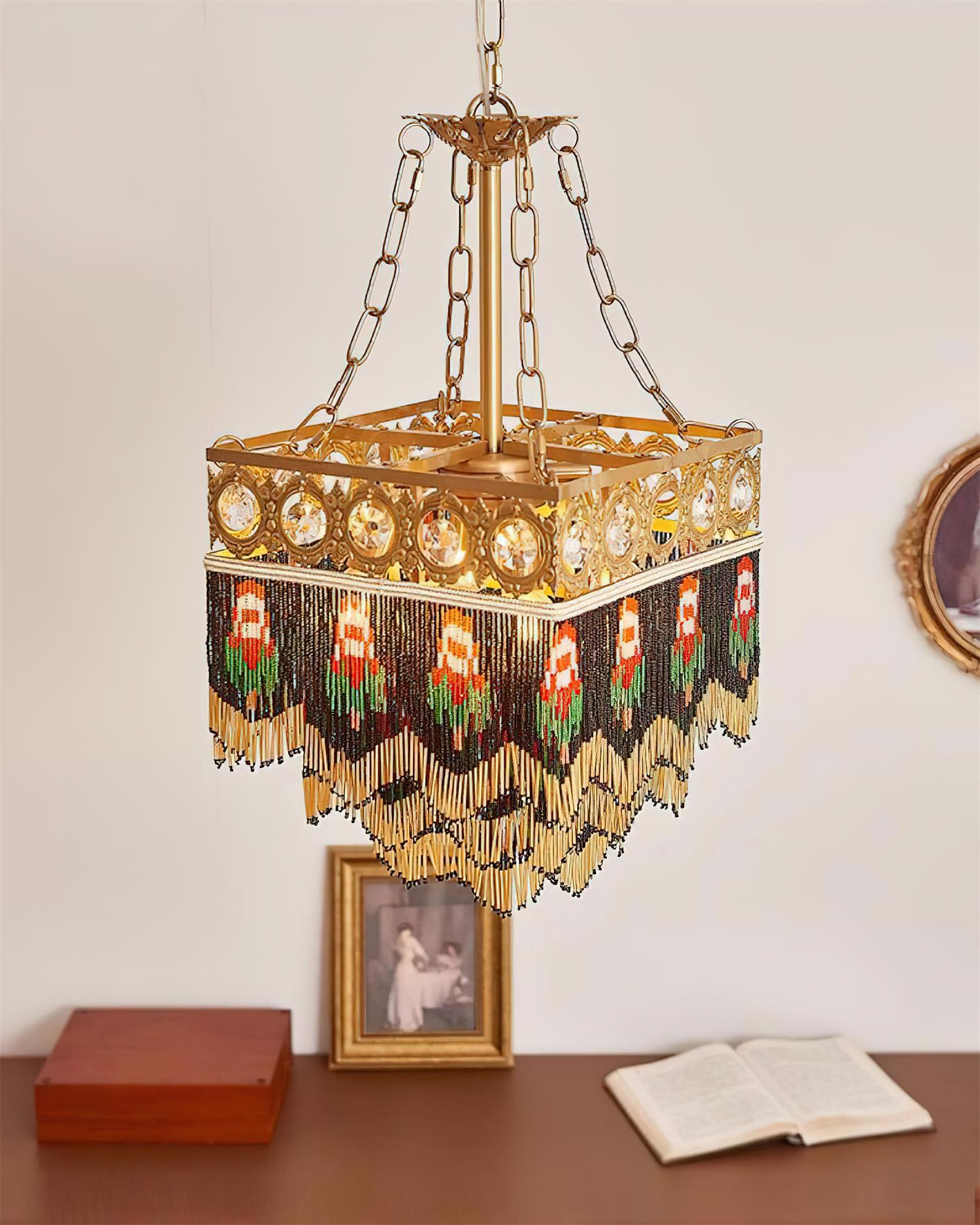 Tiffany Suspension Frange Verre Bohemian