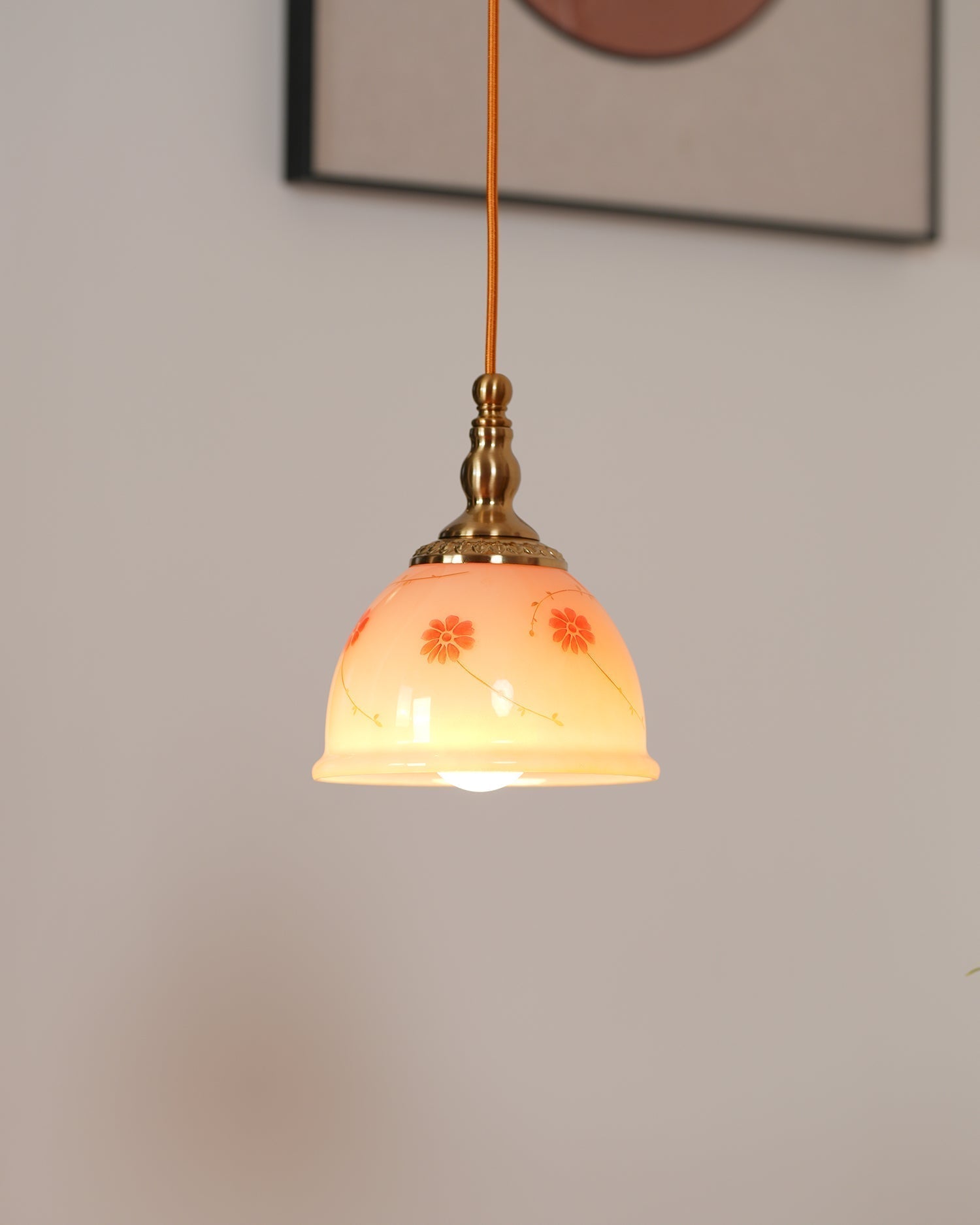 Suspension Laiton Verre Floral Modèle Dôme Ombre Ancien