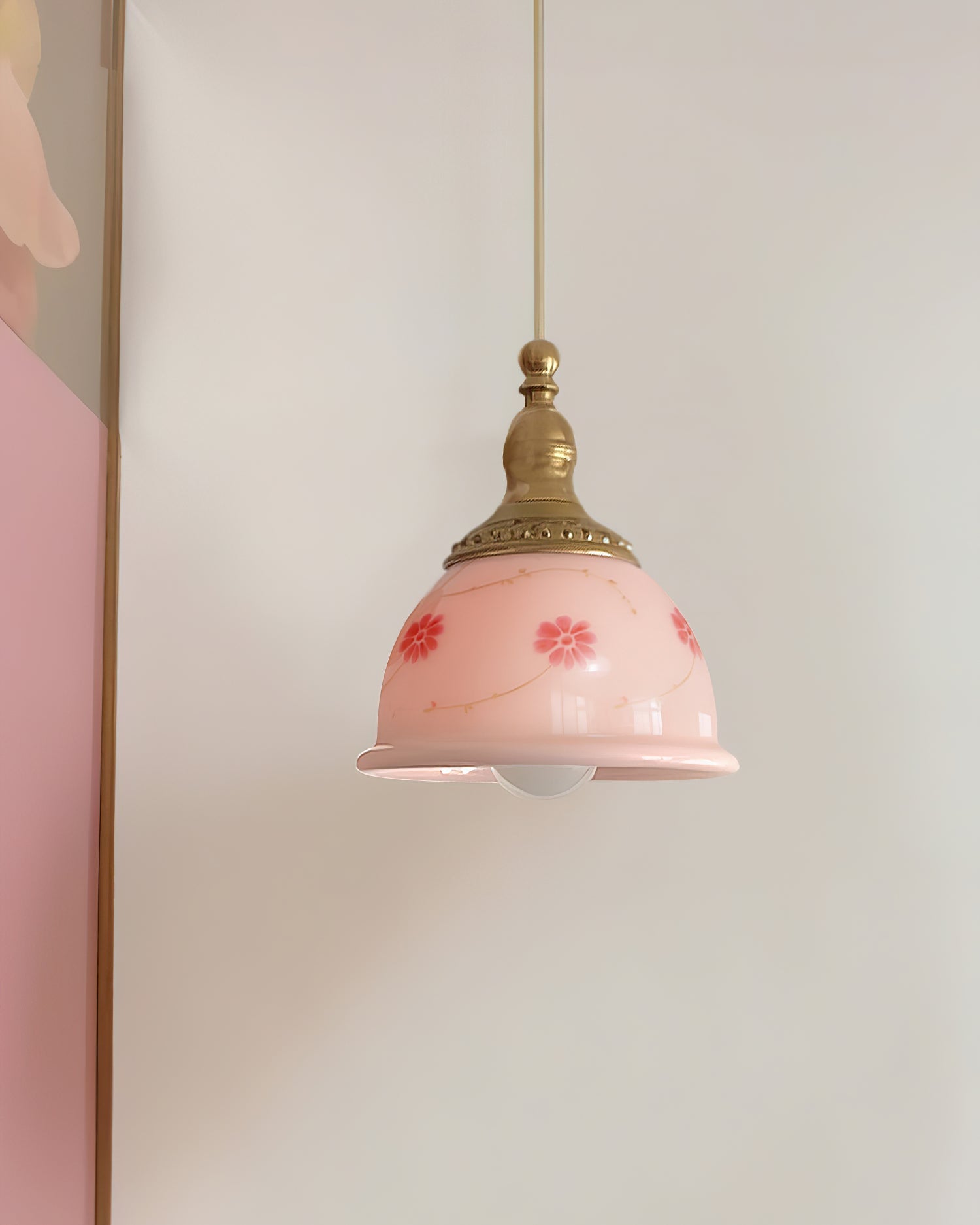 Suspension Laiton Verre Floral Modèle Dôme Ombre Ancien