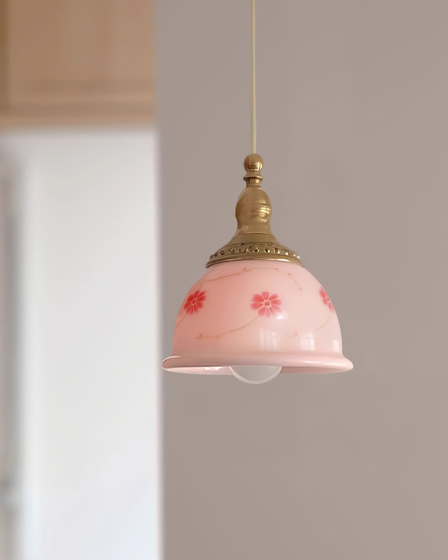 Suspension Laiton Verre Floral Modèle Dôme Ombre Ancien
