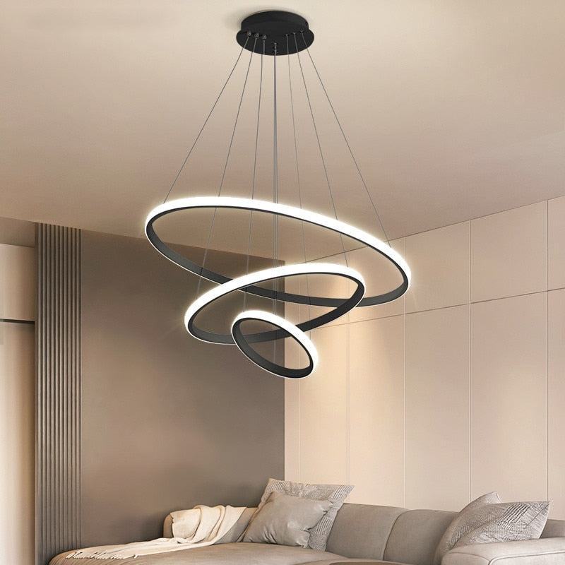 Zin Suspension Anneau Moderne Noir/Blanc/Doré. Salon