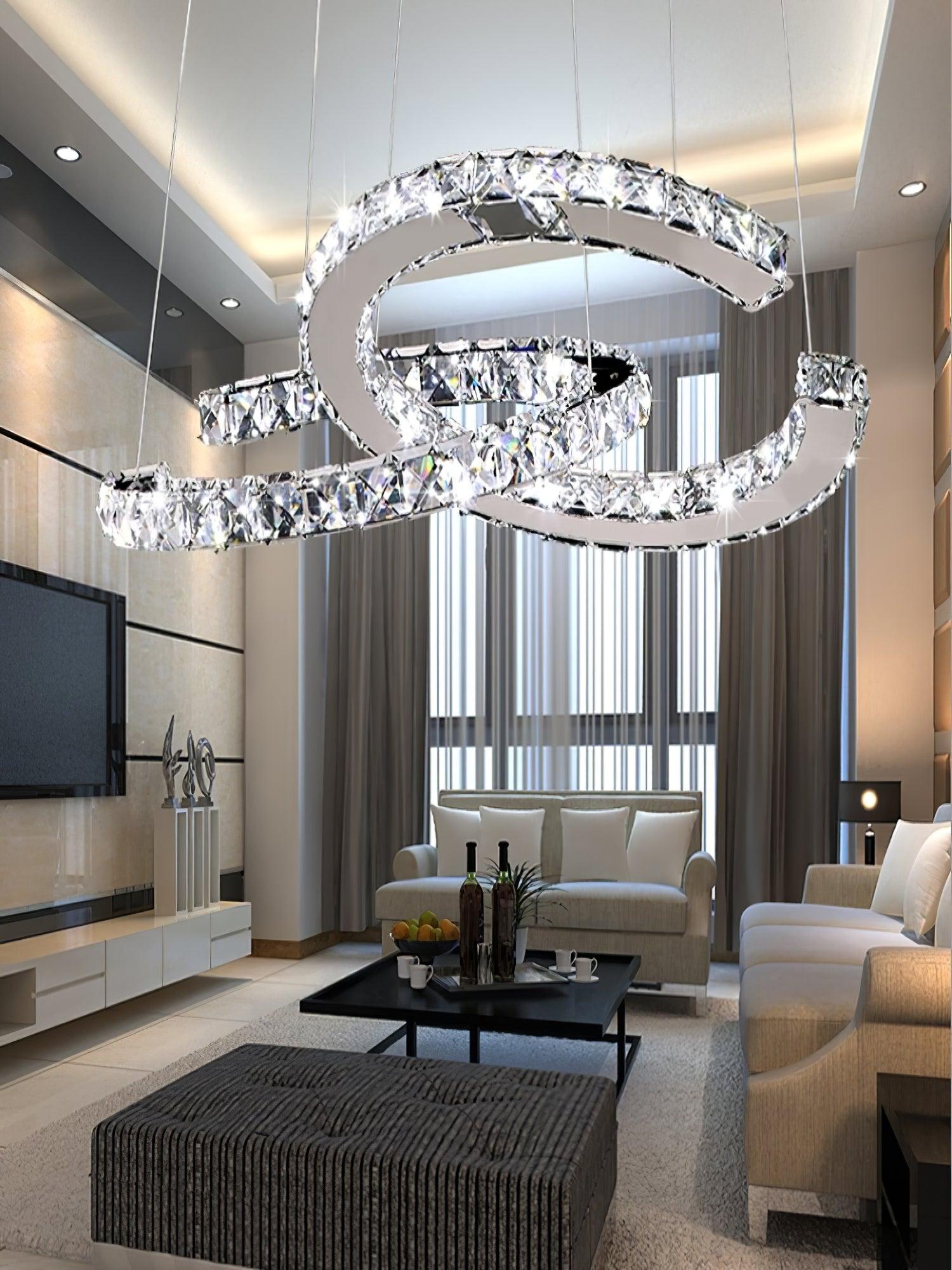 Lustra Lustre Cristal Double C Moderne Argent 2-Rings