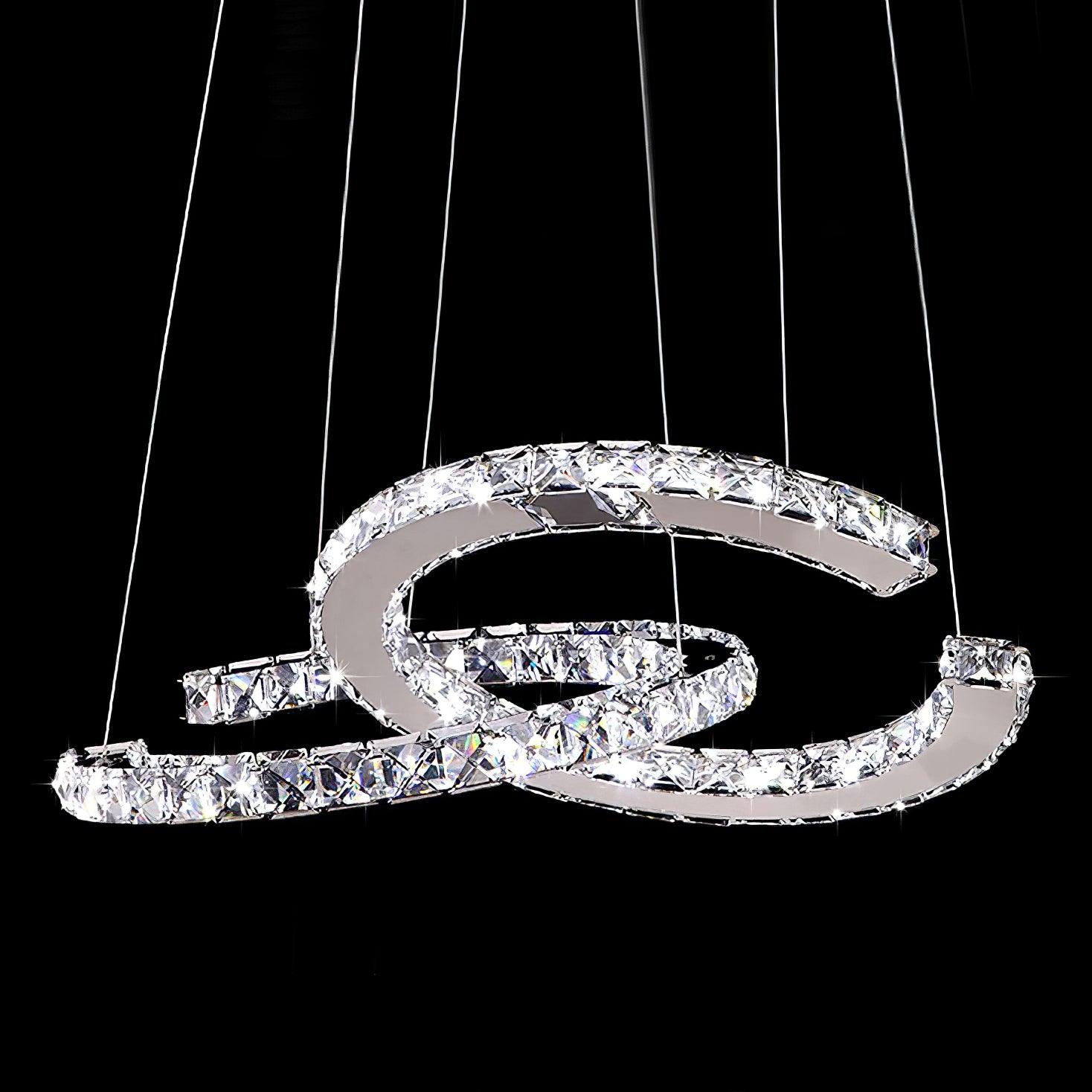 Lustra Lustre Cristal Double C Moderne Argent 2-Rings