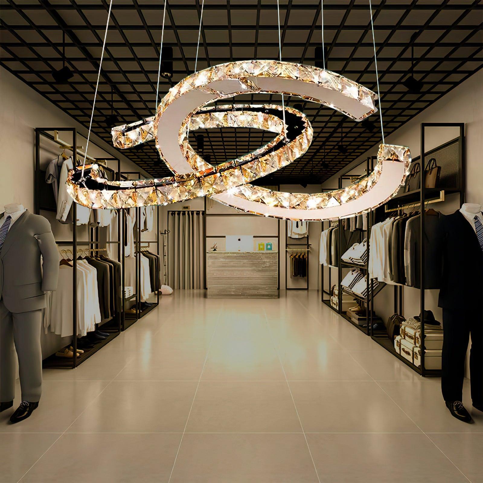 Lustra Lustre Cristal Double C Moderne Argent 2-Rings
