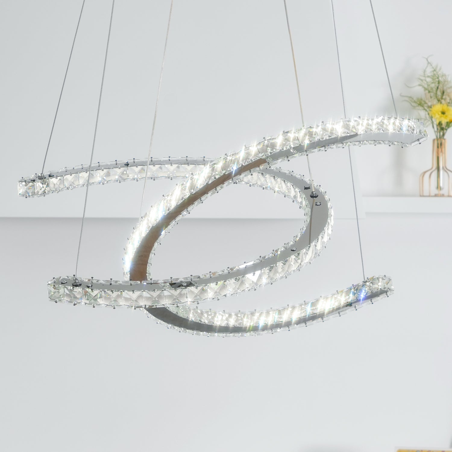 Lustra Lustre Cristal Double C Moderne Argent 2-Rings
