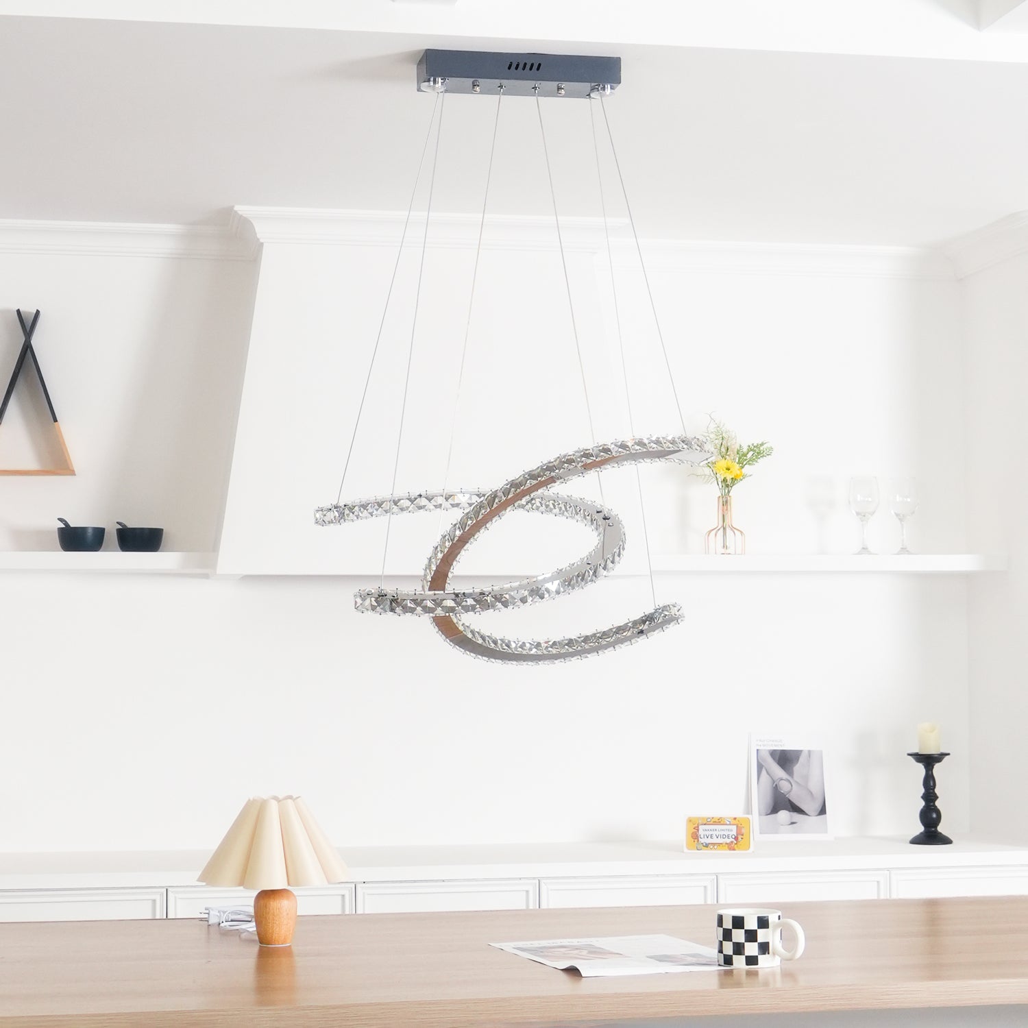 Lustra Lustre Cristal Double C Moderne Argent 2-Rings