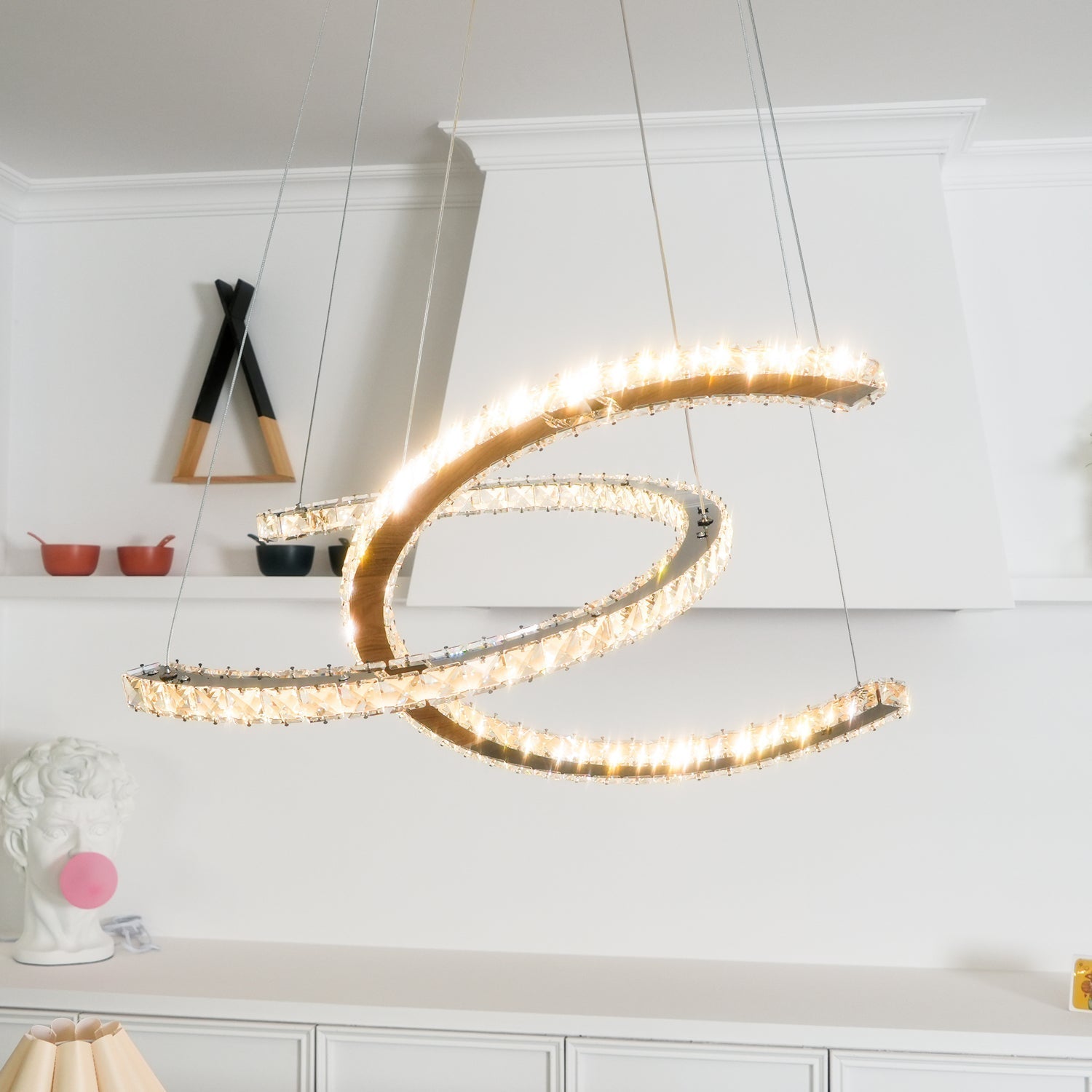 Lustra Lustre Cristal Double C Moderne Argent 2-Rings