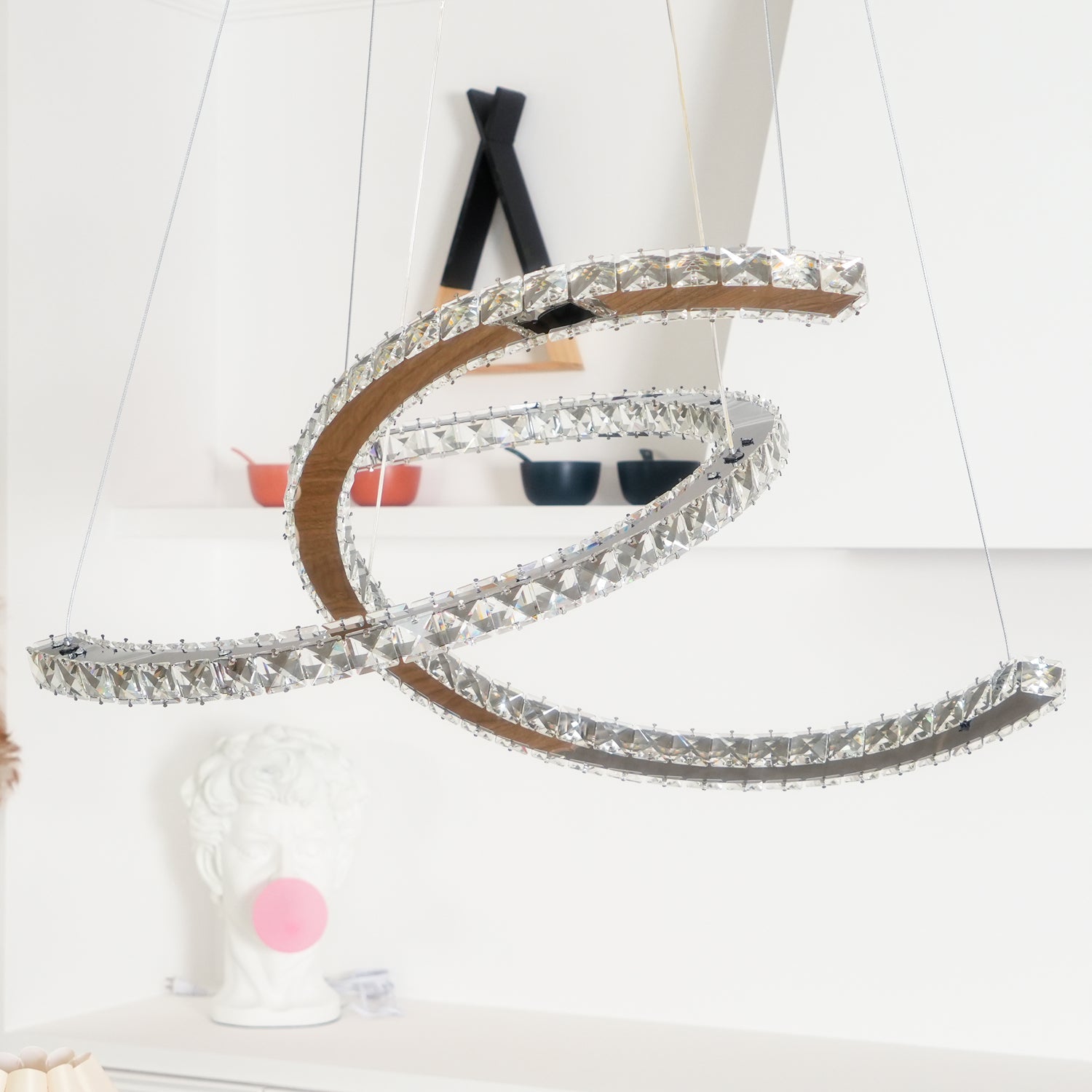 Lustra Lustre Cristal Double C Moderne Argent 2-Rings