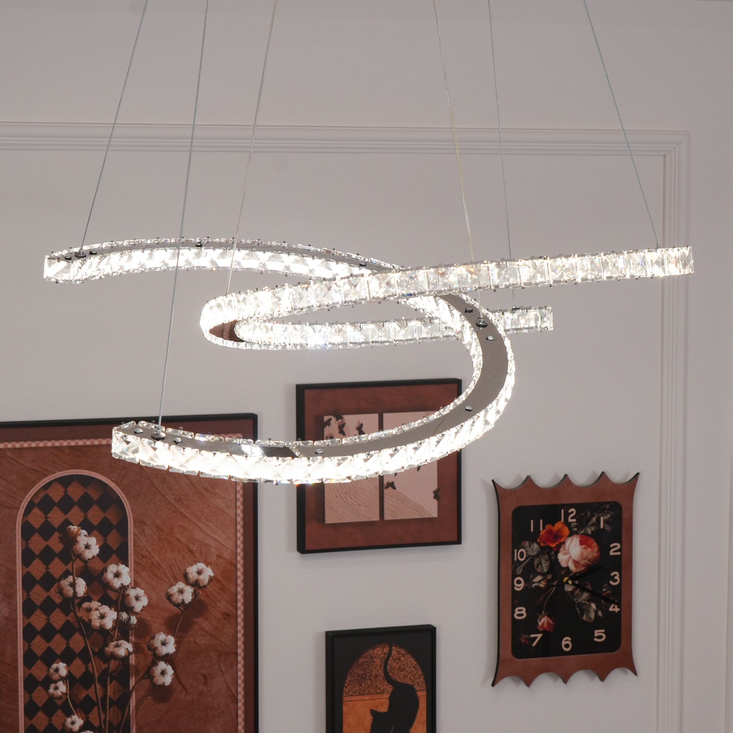 Lustra Lustre Cristal Double C Moderne Argent 2-Rings