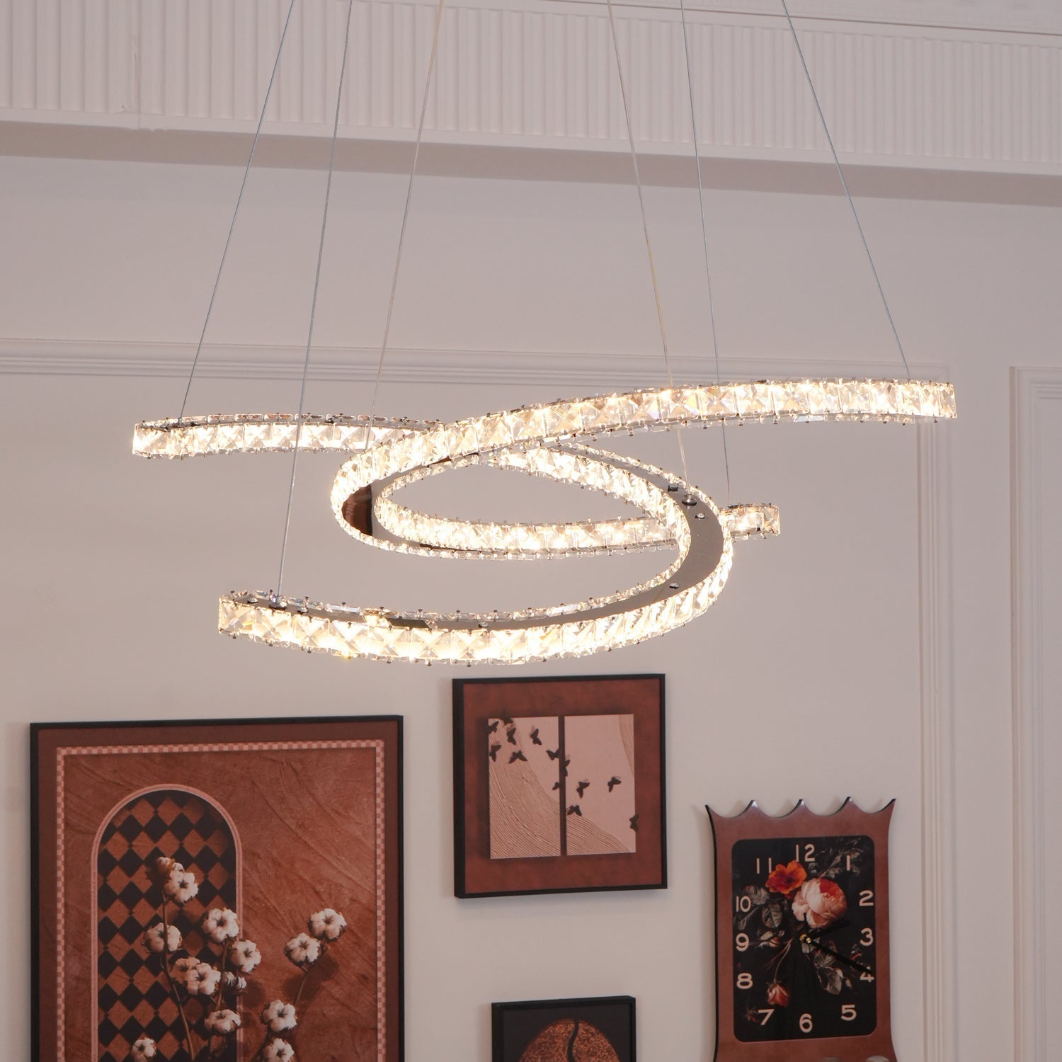 Lustra Lustre Cristal Double C Moderne Argent 2-Rings