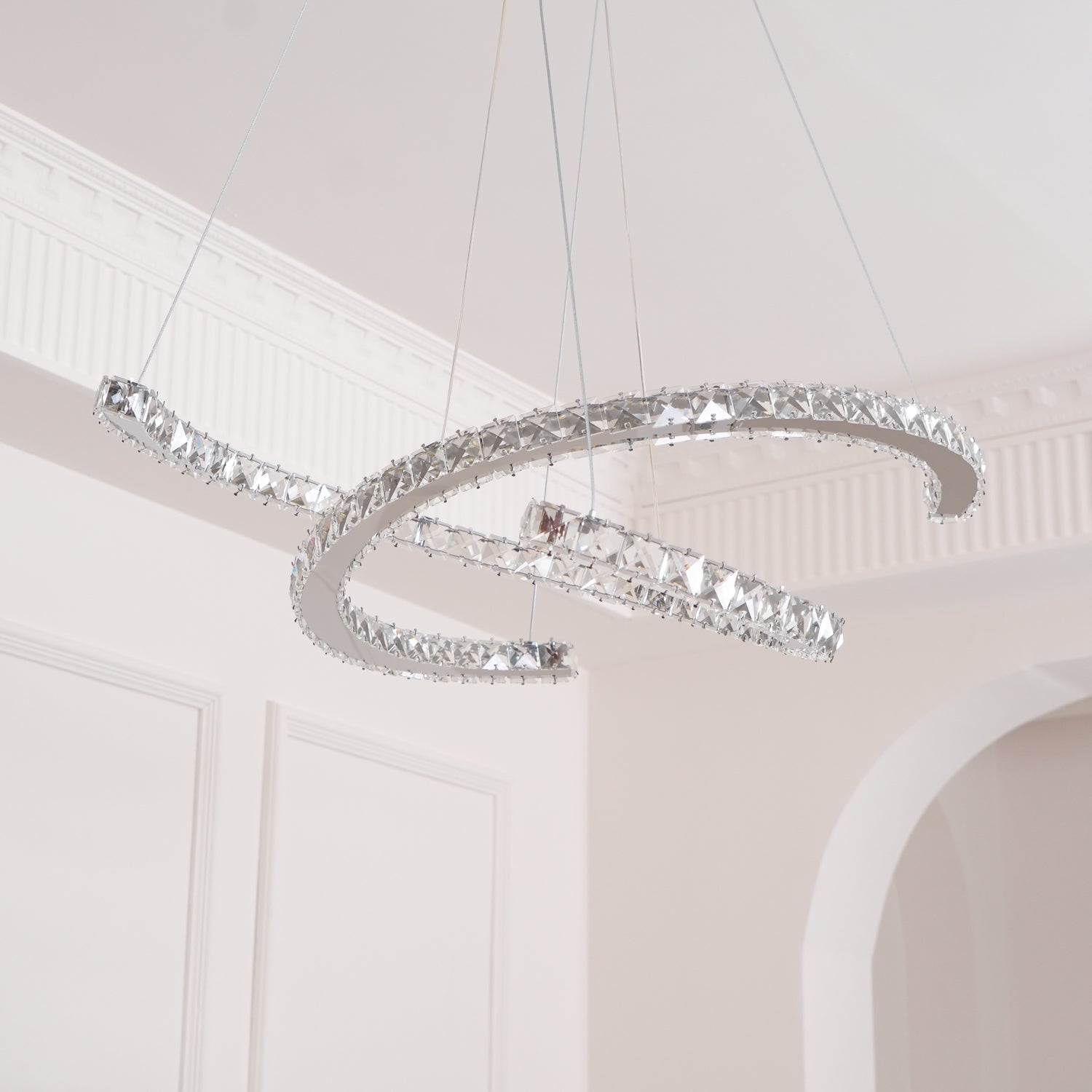 Lustra Lustre Cristal Double C Moderne Argent 2-Rings