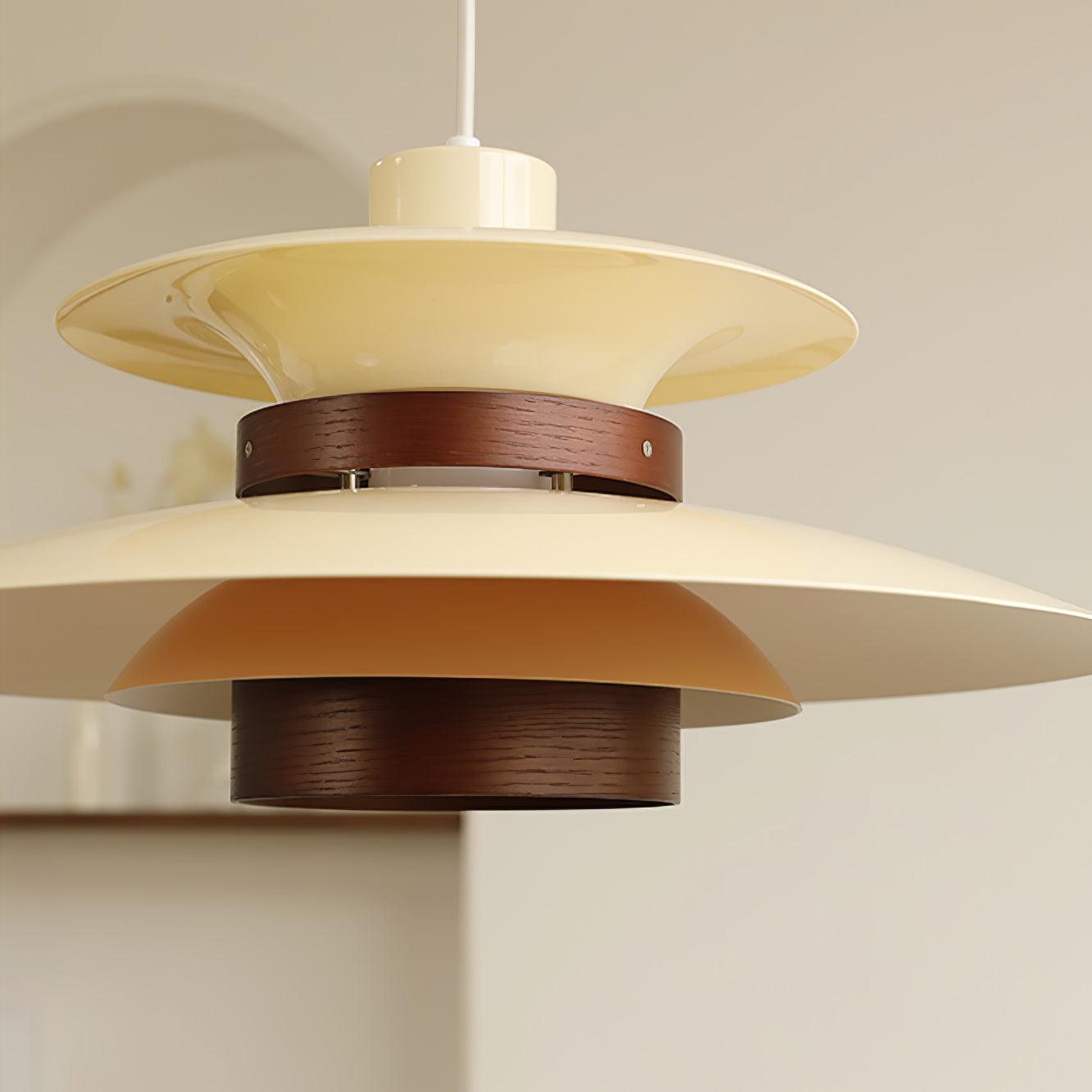 Solara Lampe suspendue en bois avec abat-jour superposé pour salle à manger nordique
