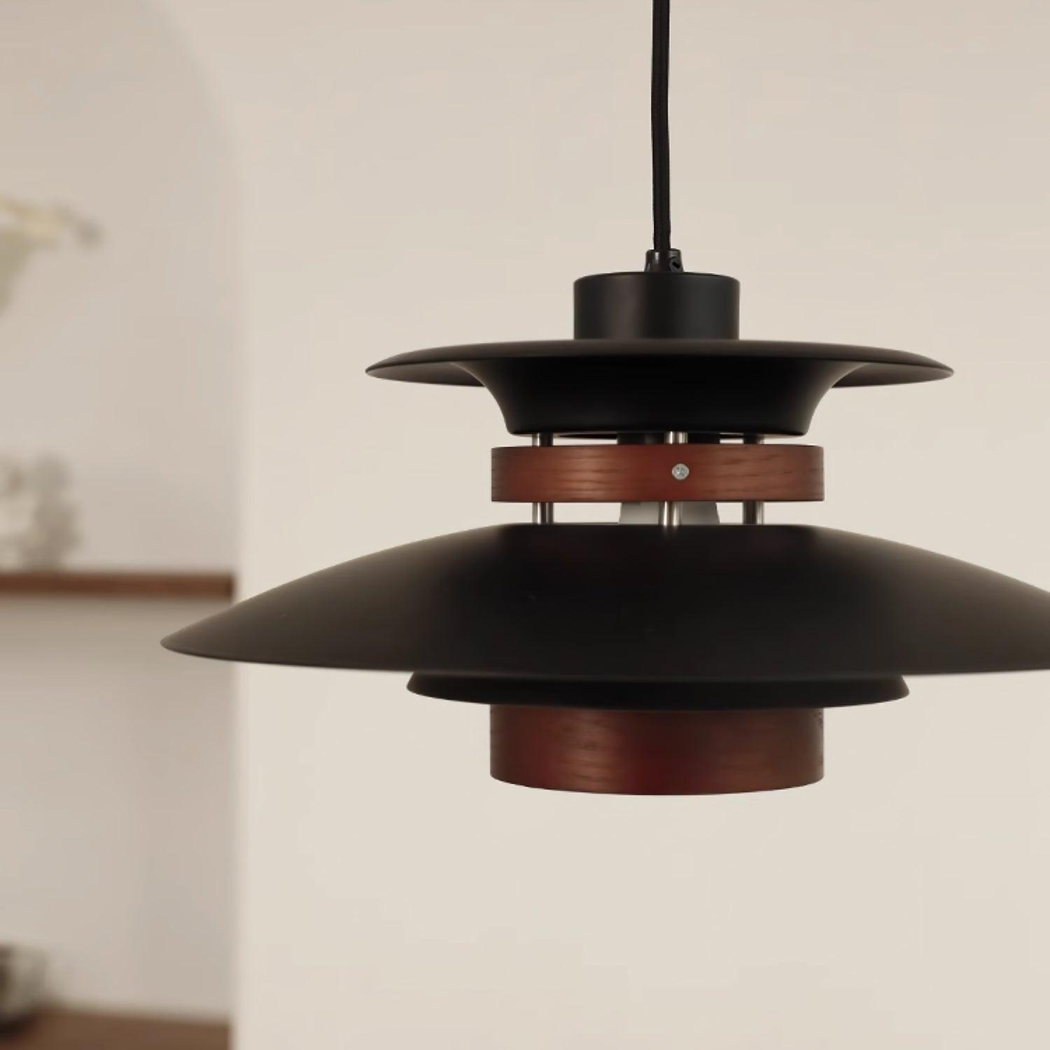 Solara Lampe suspendue en bois avec abat-jour superposé pour salle à manger nordique