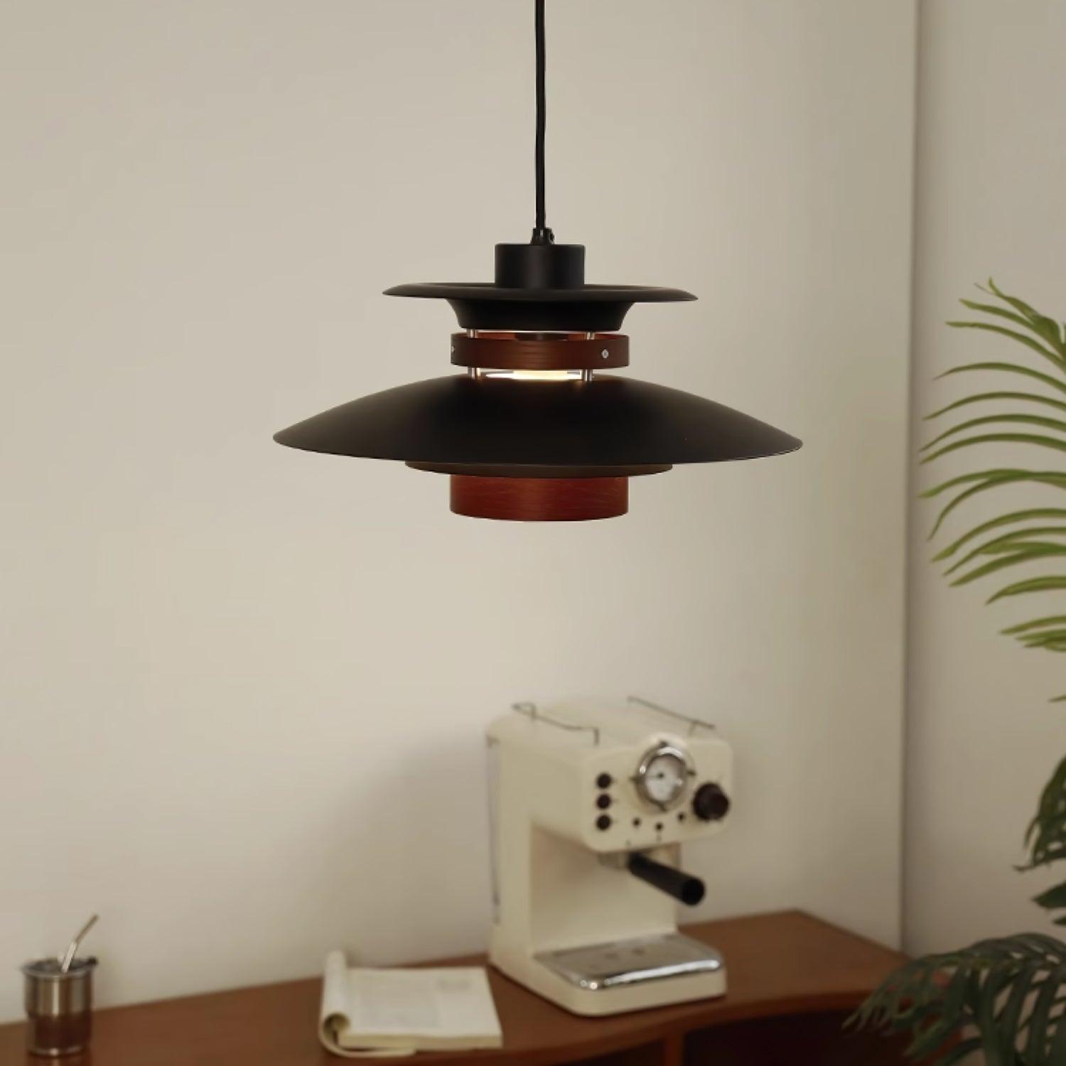 Solara Lampe suspendue en bois avec abat-jour superposé pour salle à manger nordique