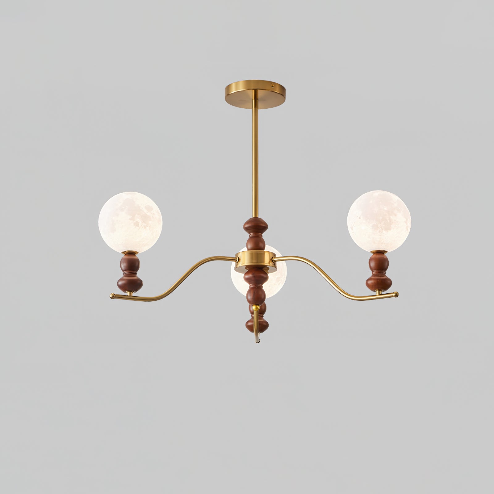 Virelle Lustre Lustra Laiton Bois Globe de Lune Élégant