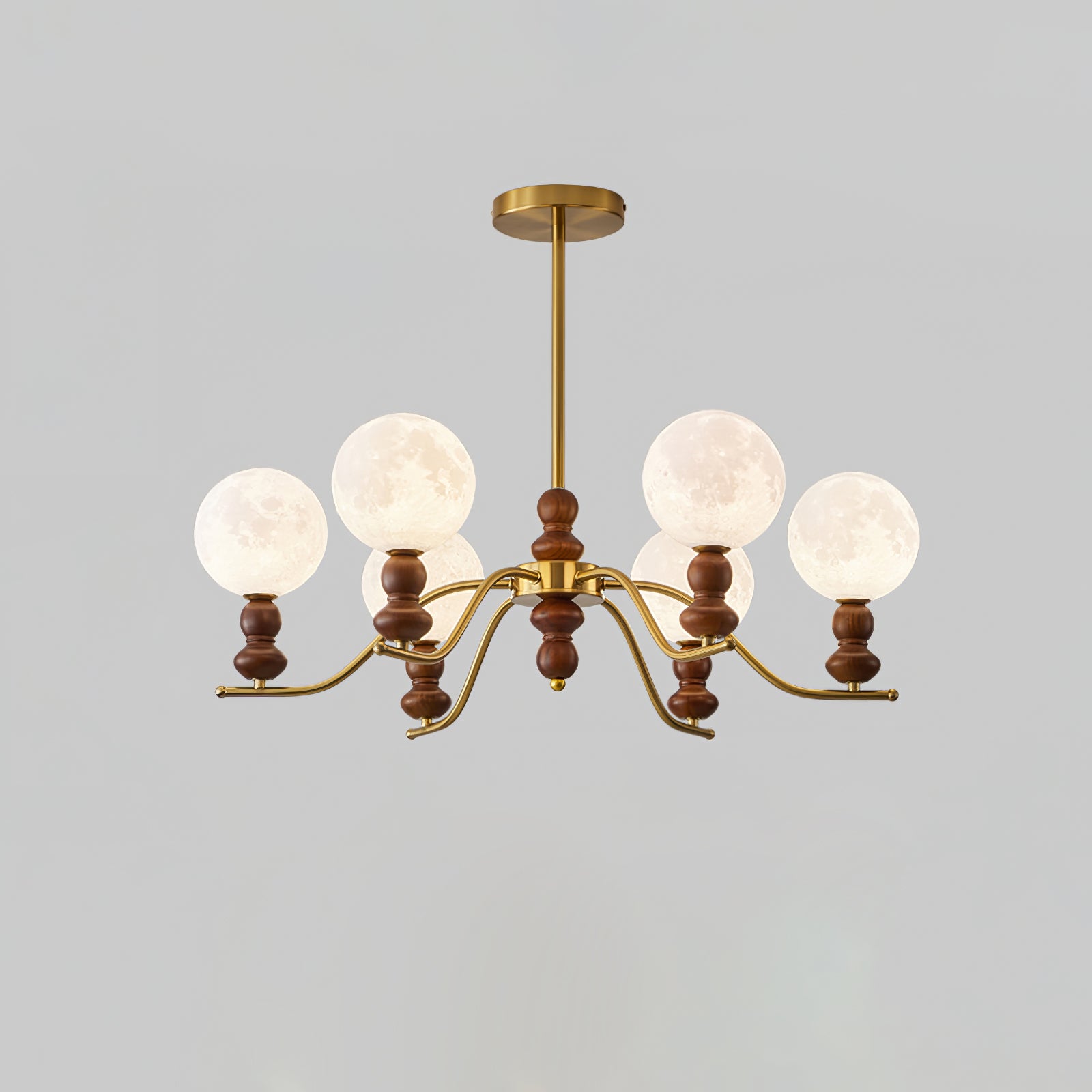 Virelle Lustre Lustra Laiton Bois Globe de Lune Élégant