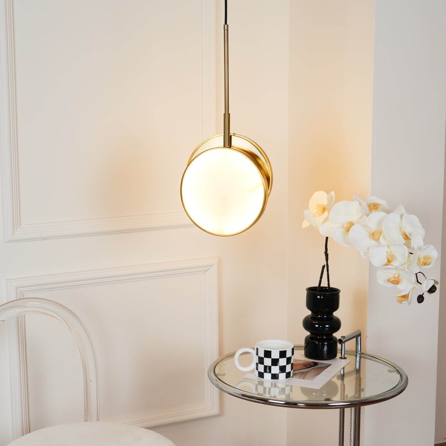 Synoryra Lampe Suspendue Double Disque en Albâtre