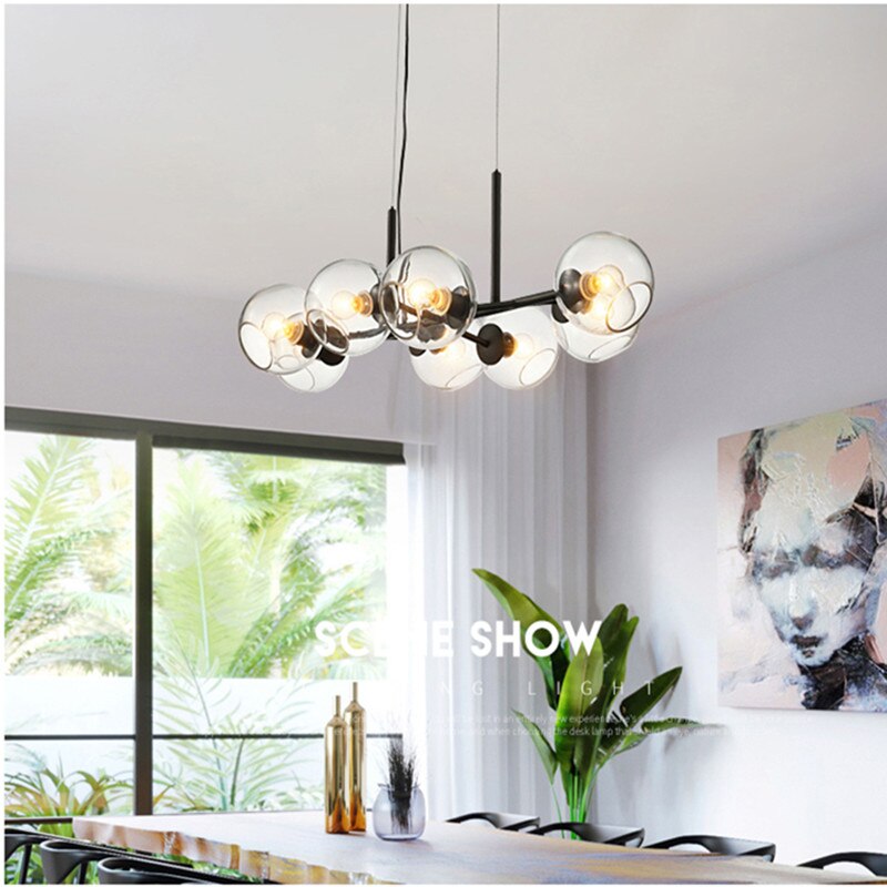 Valentina Suspension Boule Moderne Métal/Verre Noir/Doré Salon