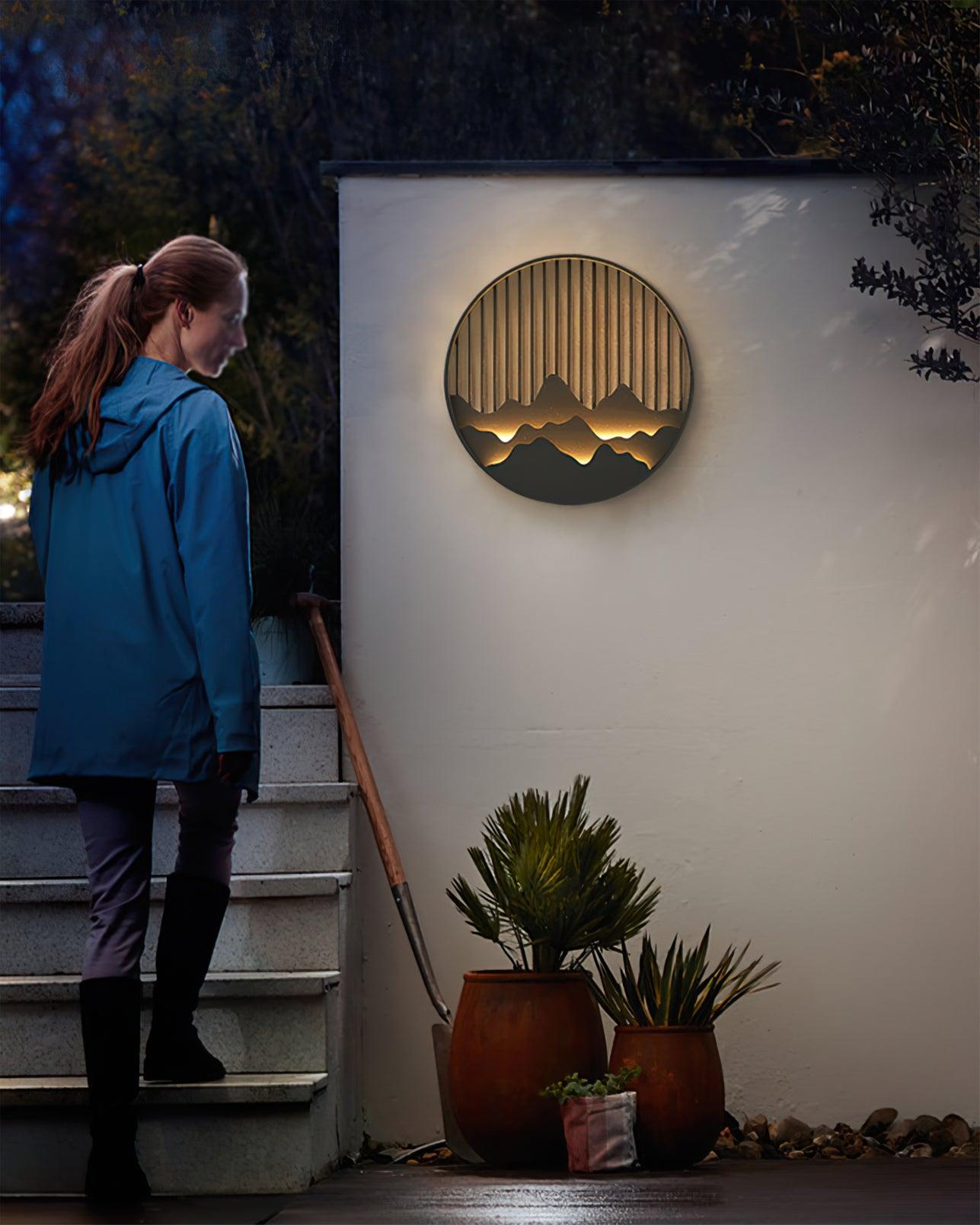 Mountain Wall Lamp Outdoor Circular Silhouette