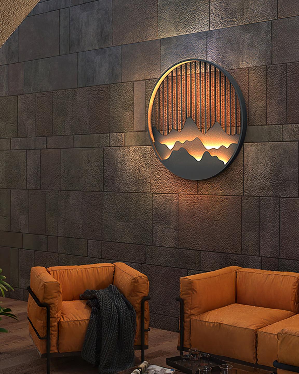 Mountain Wall Lamp Outdoor Circular Silhouette