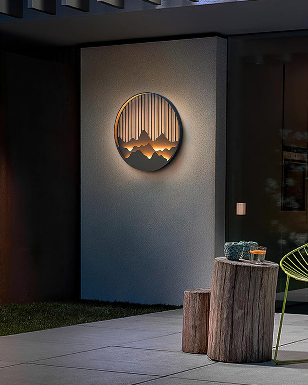 Mountain Wall Lamp Outdoor Circular Silhouette