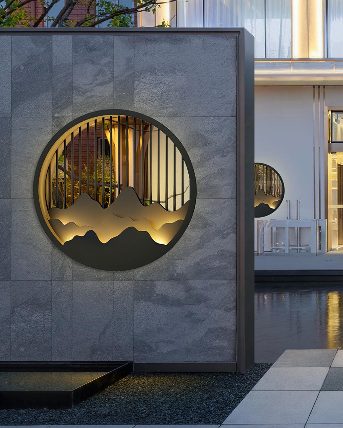 Mountain Wall Lamp Outdoor Circular Silhouette