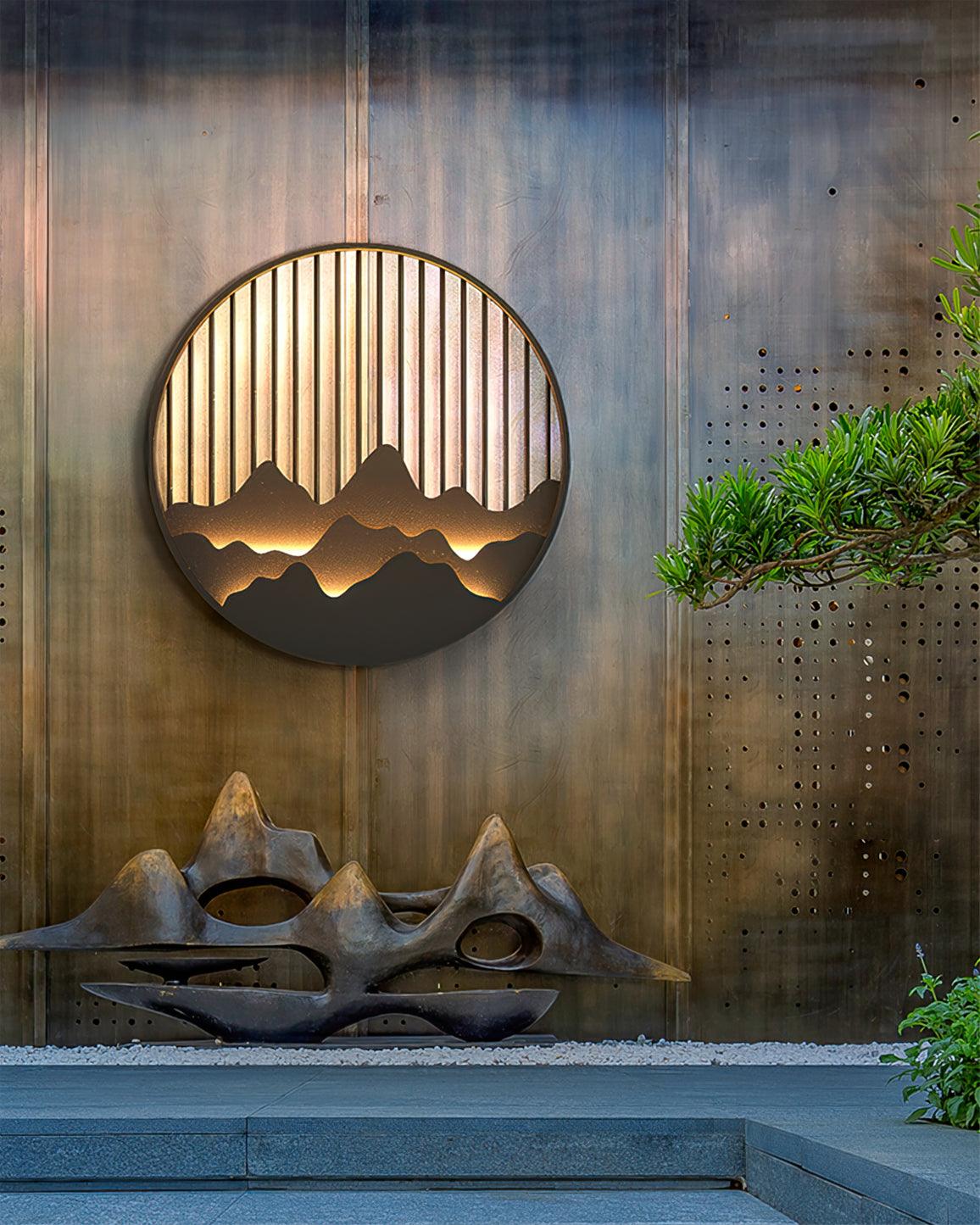 Mountain Wall Lamp Outdoor Circular Silhouette