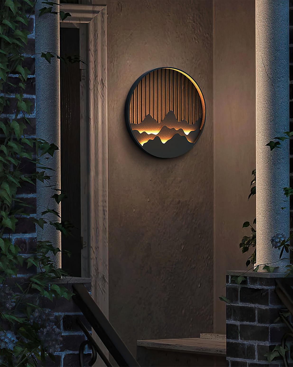 Mountain Wall Lamp Outdoor Circular Silhouette