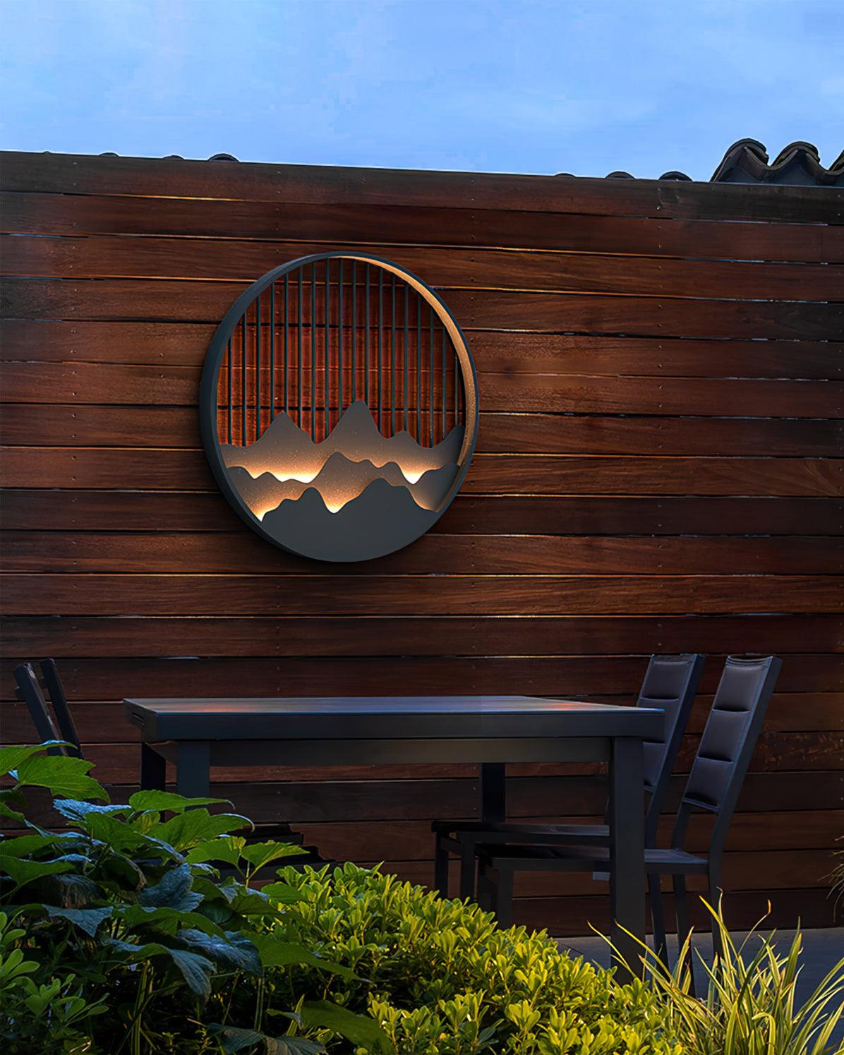 Mountain Wall Lamp Outdoor Circular Silhouette