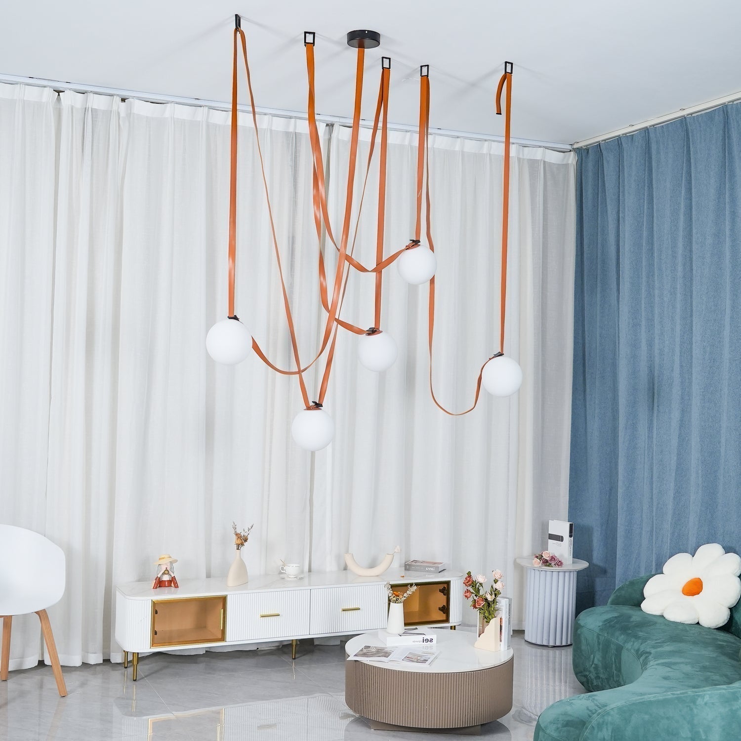 Lustra Suspension en Cuir et Verre