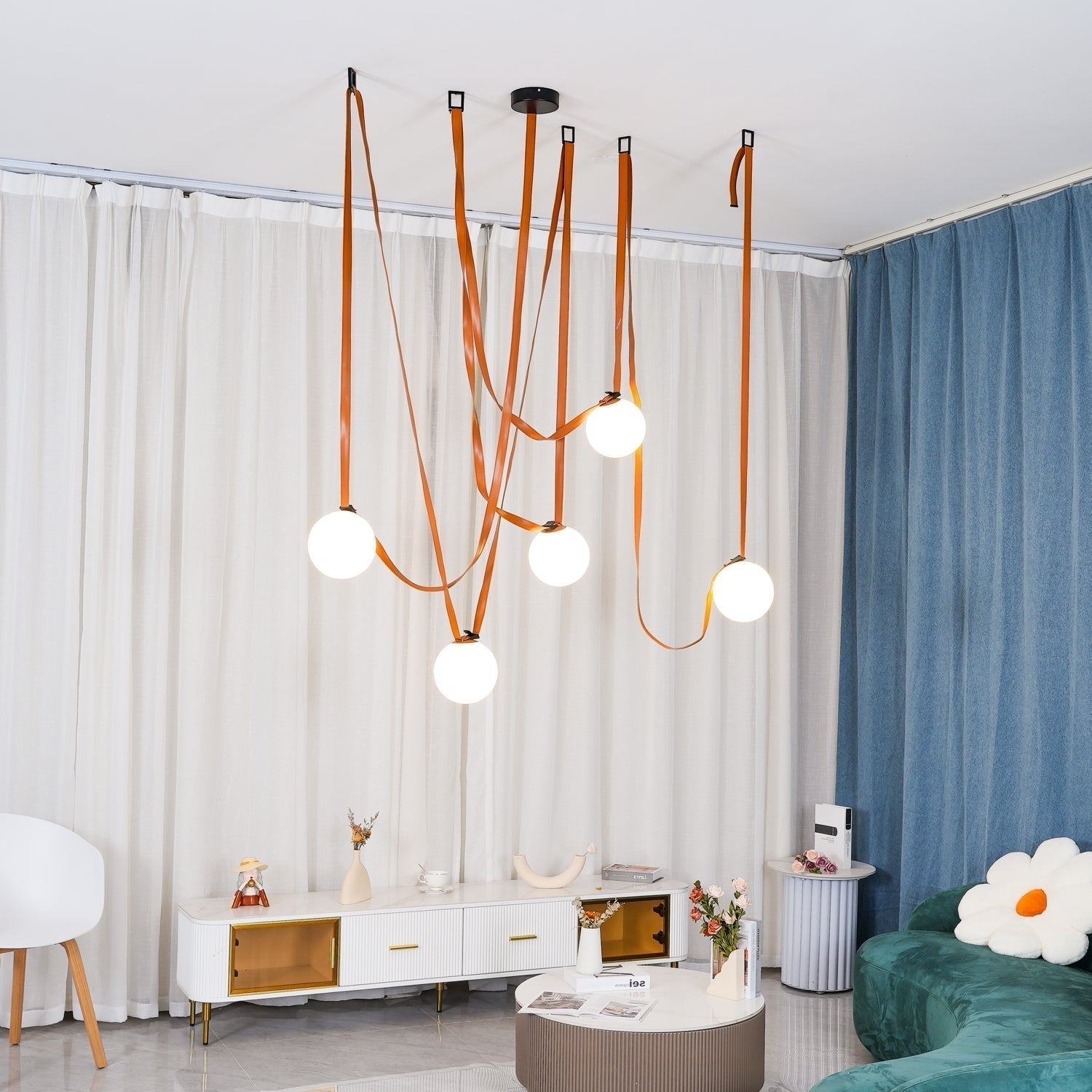 Lustra Suspension en Cuir et Verre