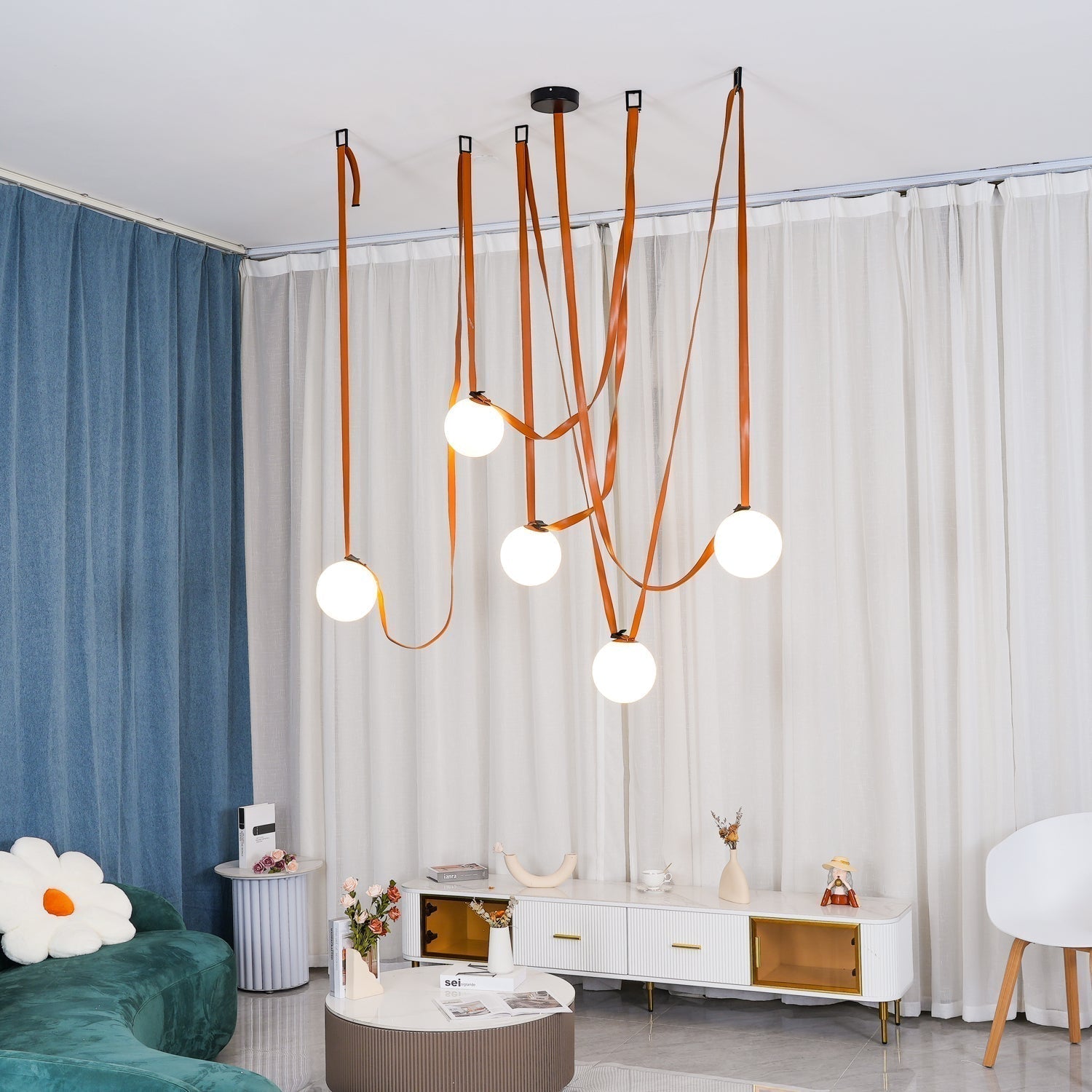 Lustra Suspension en Cuir et Verre