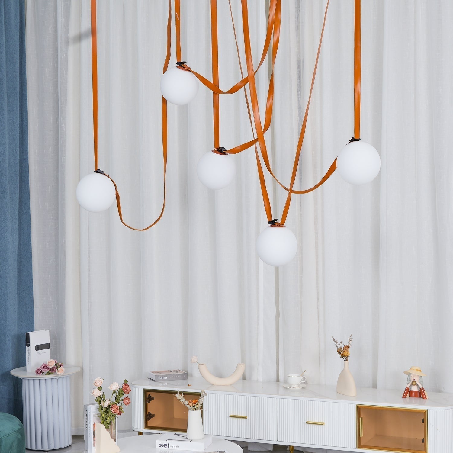 Lustra Suspension en Cuir et Verre