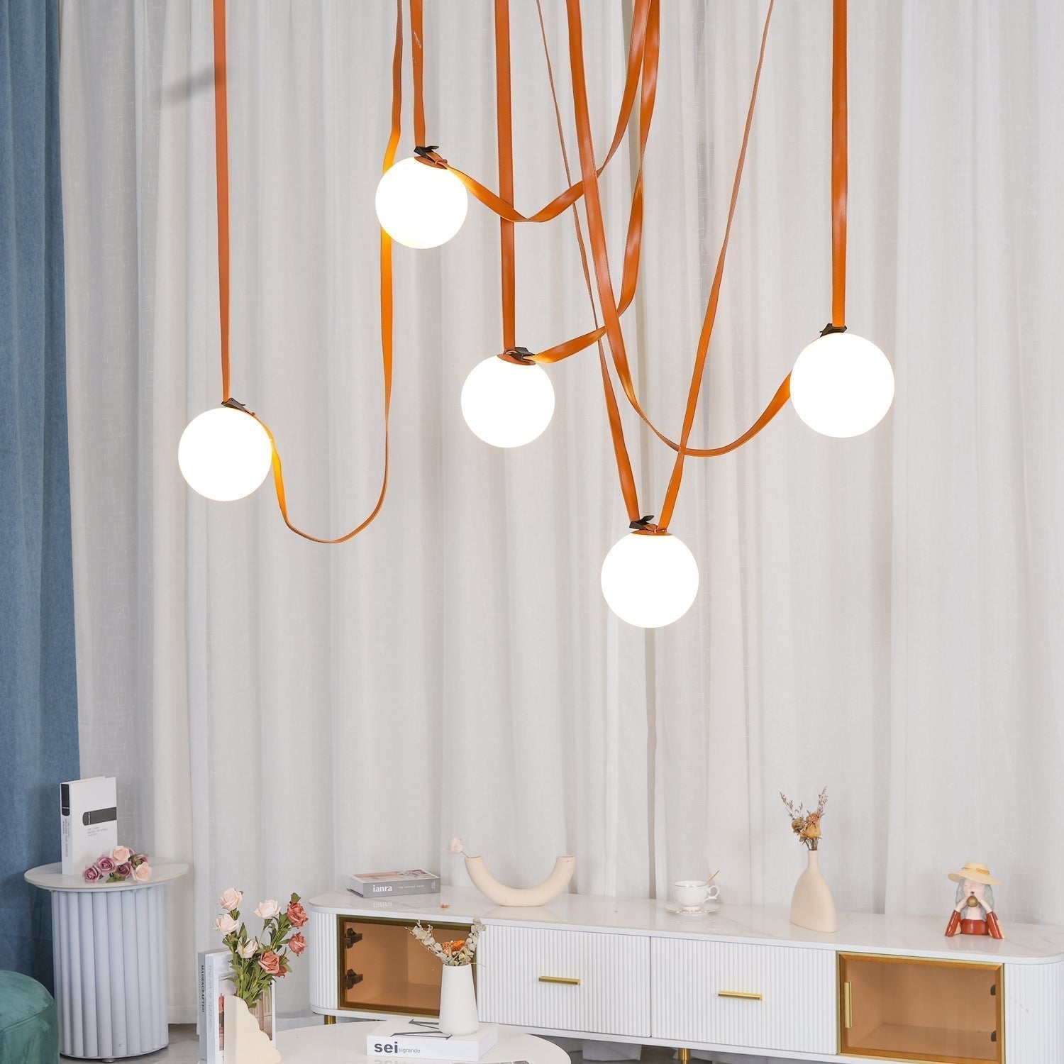 Lustra Suspension en Cuir et Verre