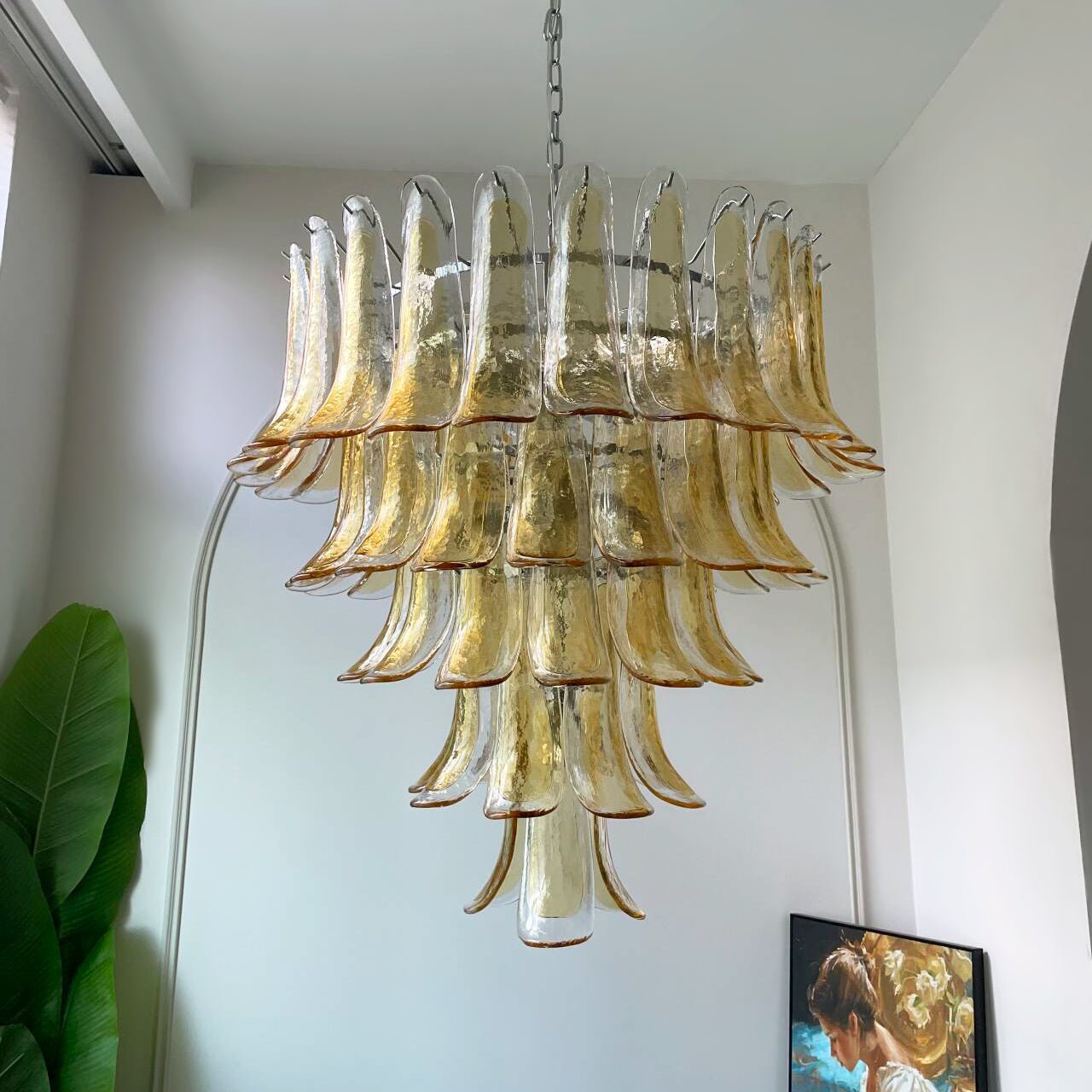 Aurora Lustre en Verre Murano Pétales Ambre