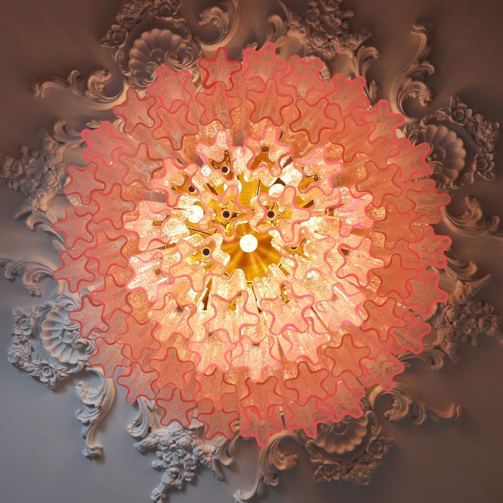 Aurora Lampe de Plafond en Verre Murano Rose Vintage