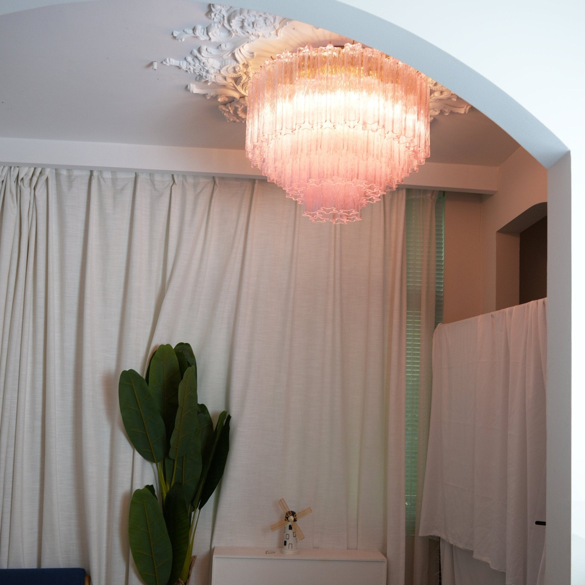 Aurora Lampe de Plafond en Verre Murano Rose Vintage