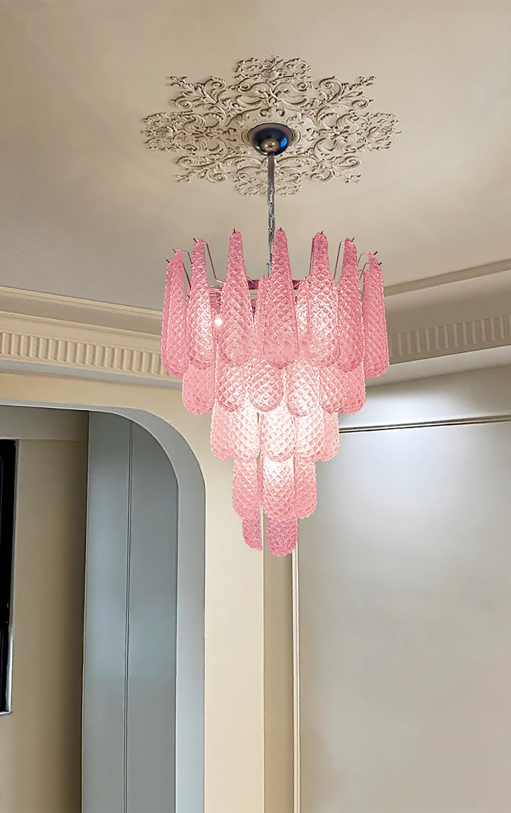 Aurora Lustre en Verre Rose Luxe