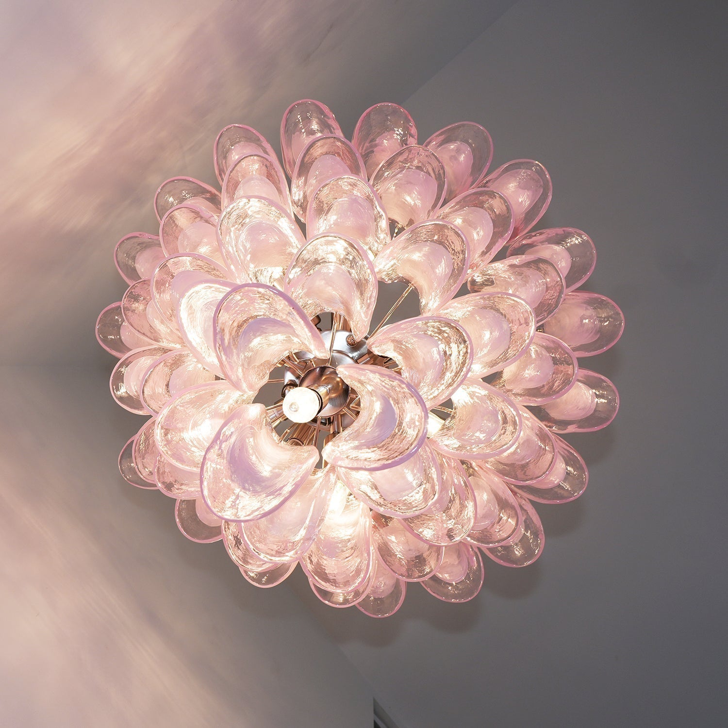 Aurora Lustre Pétales en Verre de Murano Rose Cascade
