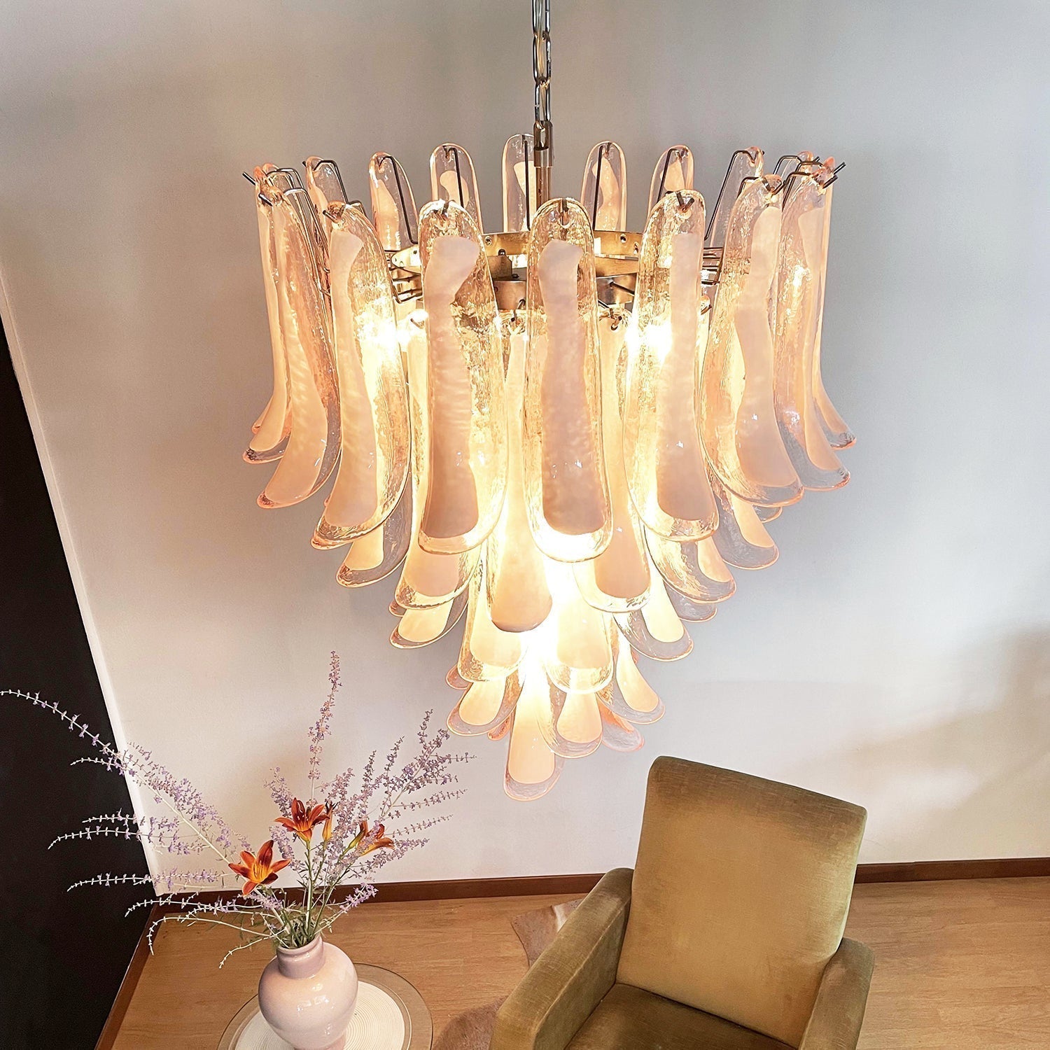 Aurora Lustre Pétales en Verre de Murano Rose Cascade