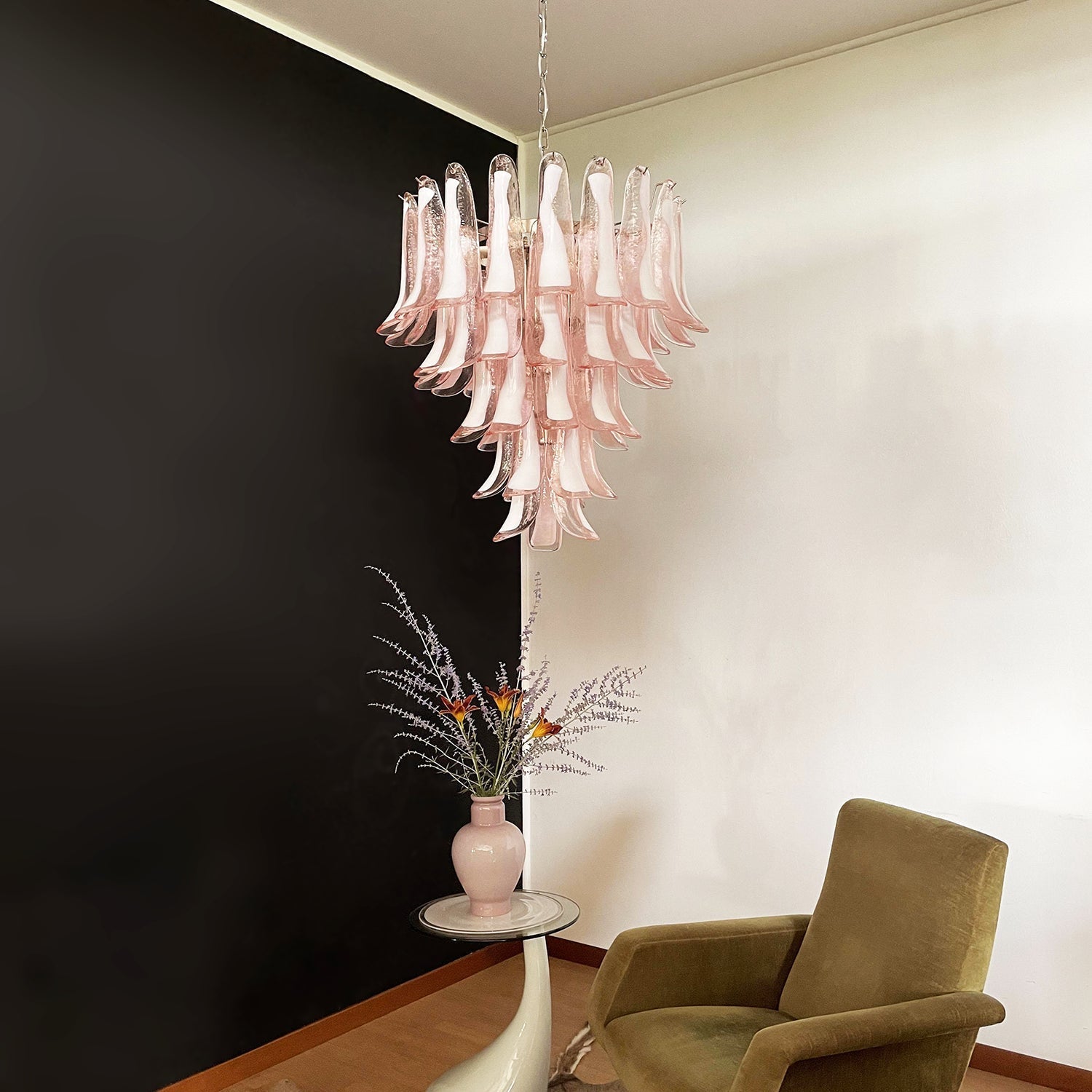 Aurora Lustre Pétales en Verre de Murano Rose Cascade