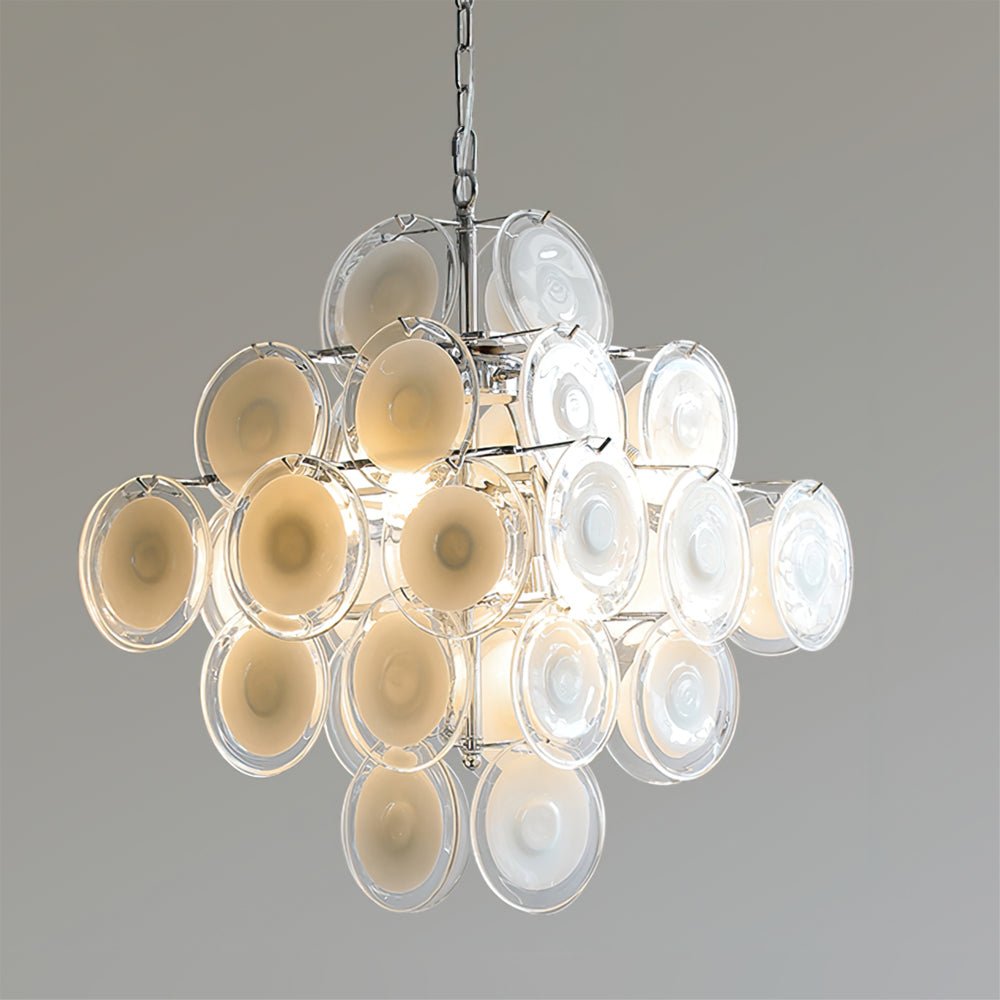 Aurora Lustre Blanc Murano Verre Disques Grappe
